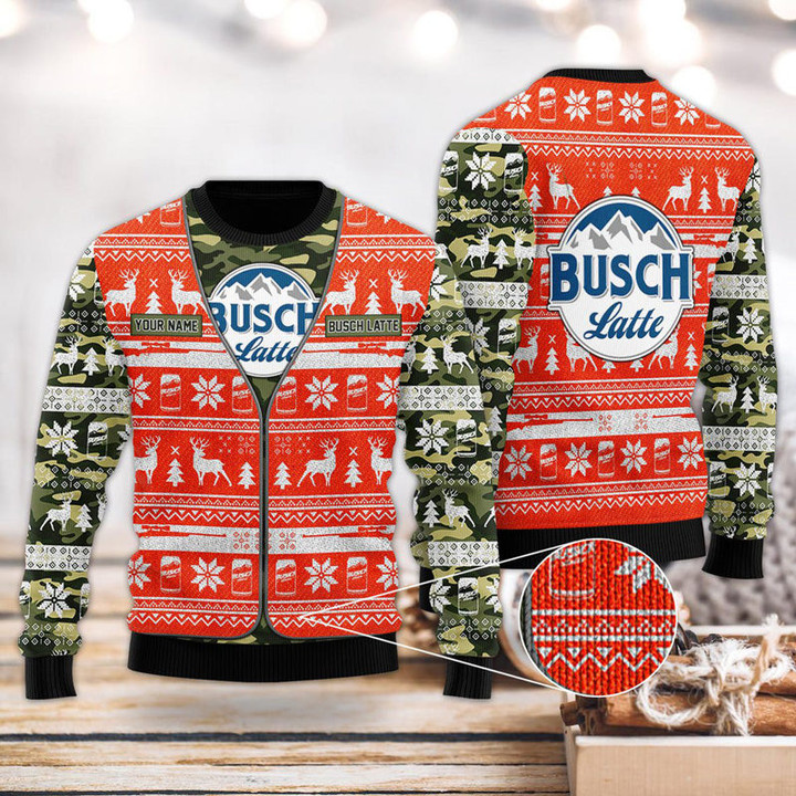 Personalized Busch Latte Camo Xmas Sweater- Best Christmas Gifts 2023