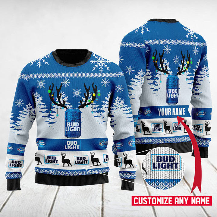 Personalized Deer Bud Light Ugly Sweater- Best Christmas Gifts 2023