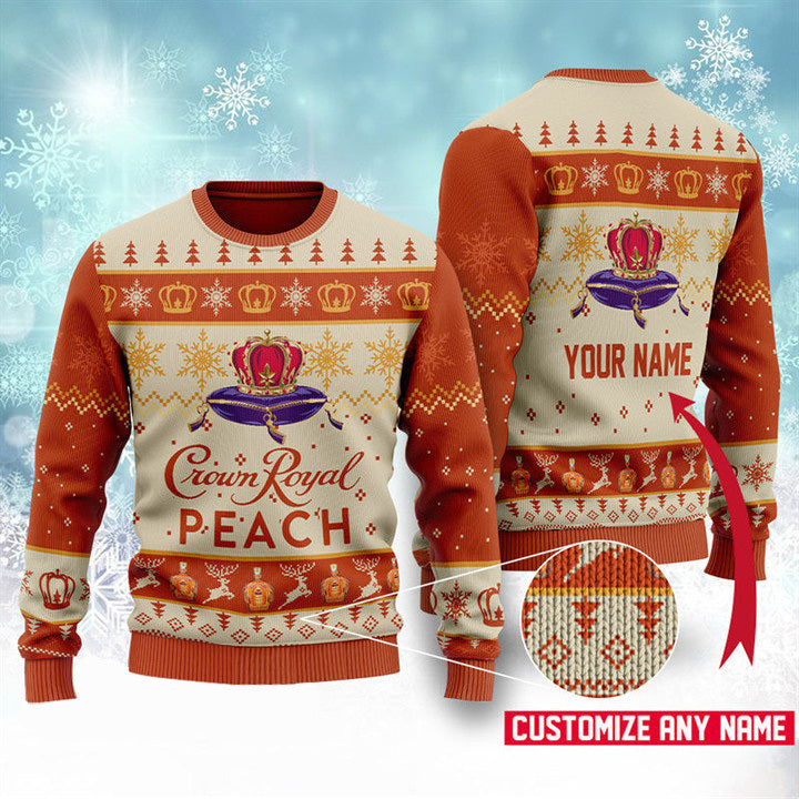 Personalized Peach Crown Royal Ugly Christmas Sweater- Best Christmas Gifts 2023