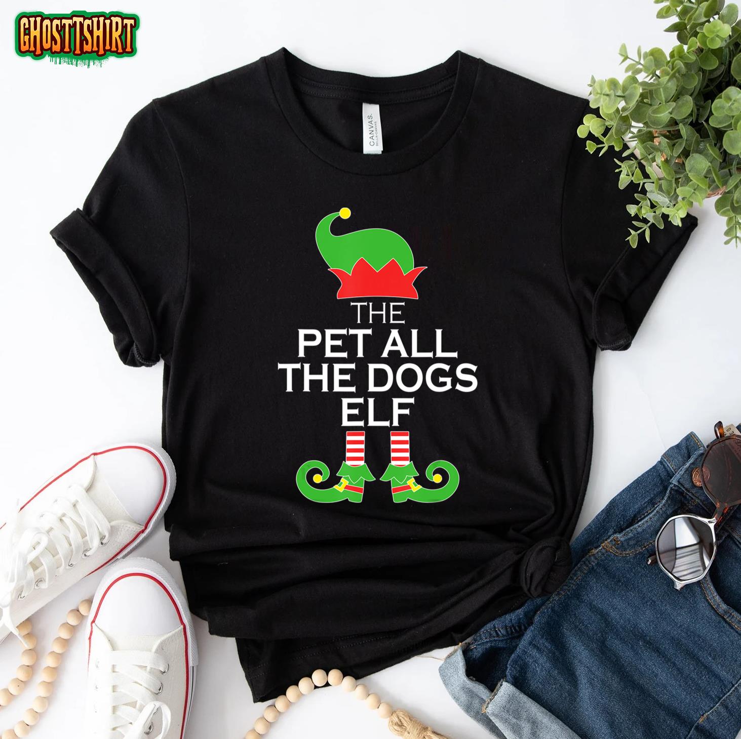 Pet All The Dogs Elf Matching Family Group Christmas T-Shirt