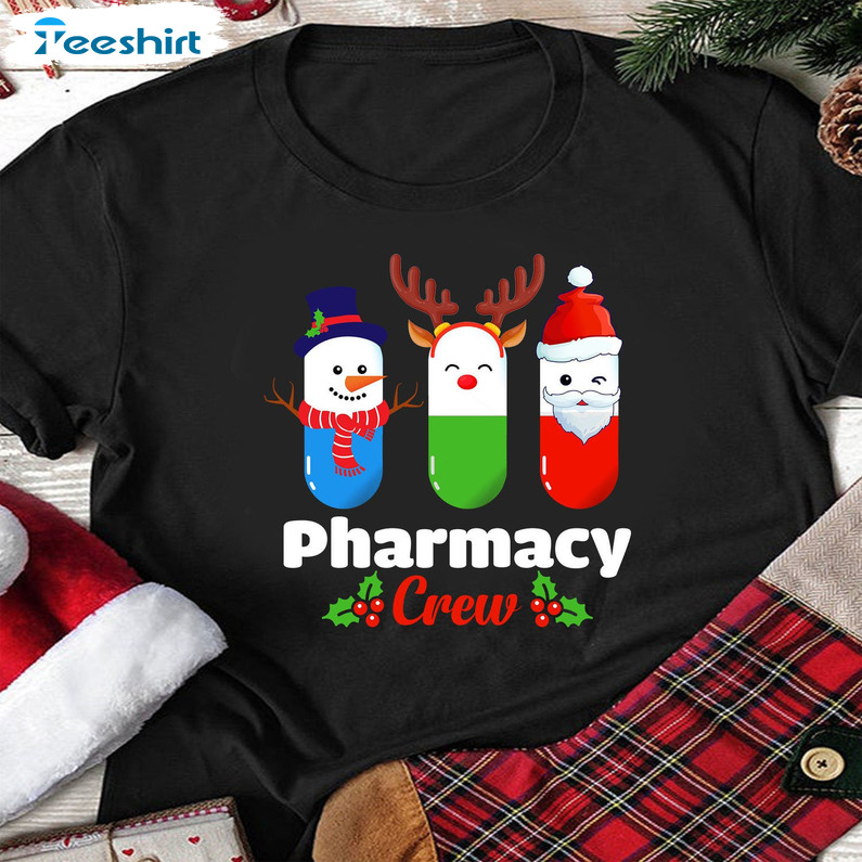 Pharmacy Crew Christmas Shirt, Pills Snowman Reindeer Short Sleeve Sweater