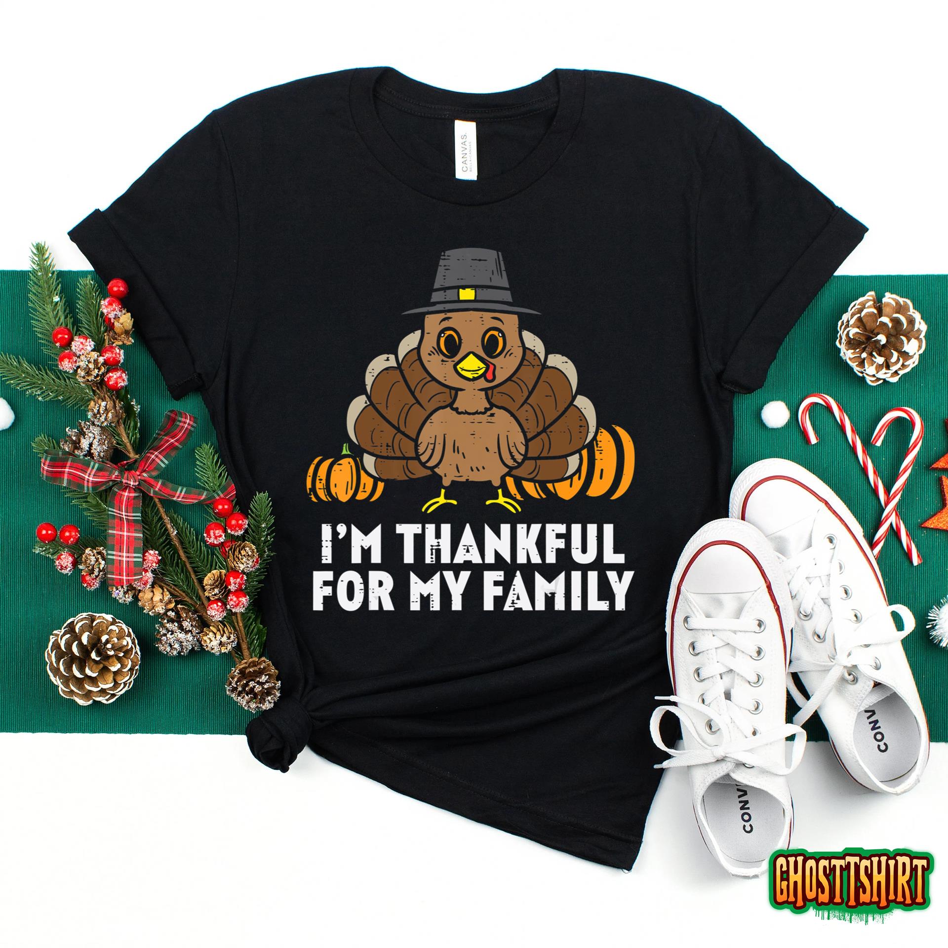 Pilgrim Turkey Im Thankful For My Family Cute Thanksgiving Hoodie