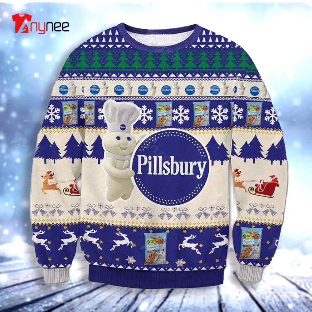 Pillsbury Cookies Reindeer Pine Tree Ugly Christmas Sweater- Best Christmas Gifts 2023