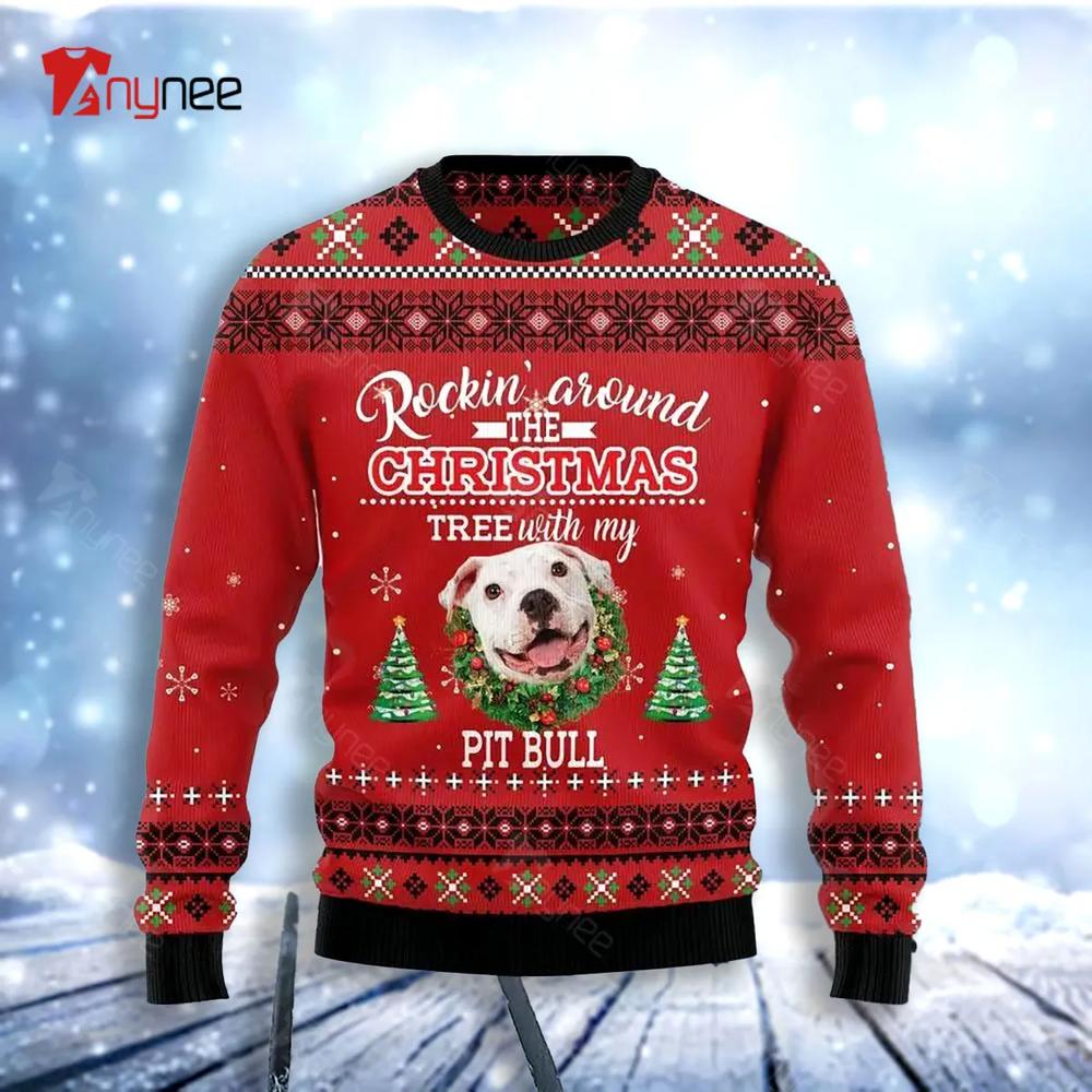 Pit Bull Rockin Ugly Christmas Sweater- Best Christmas Gifts 2023