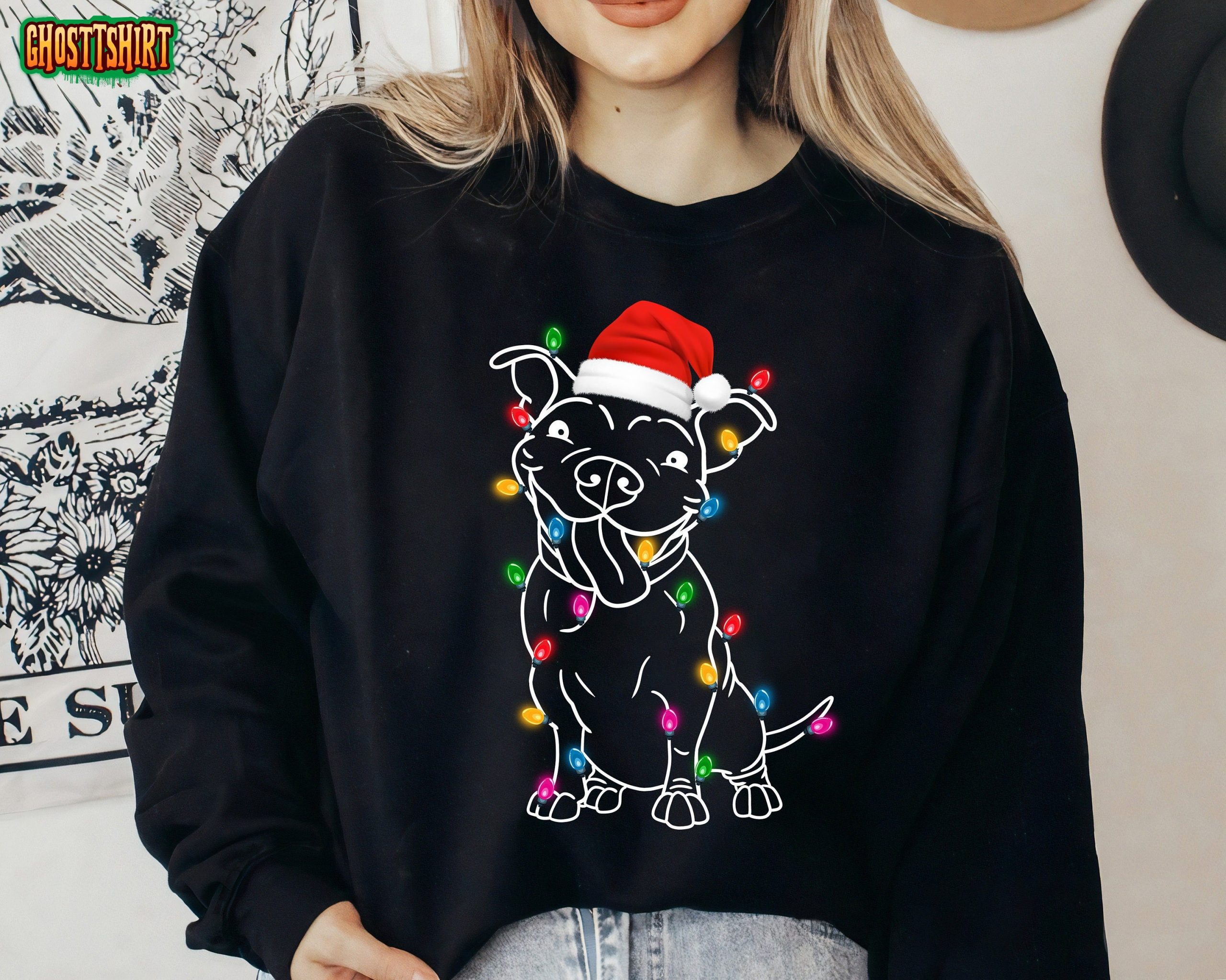 Pitbull Line Christmas Lights Sweatshirt