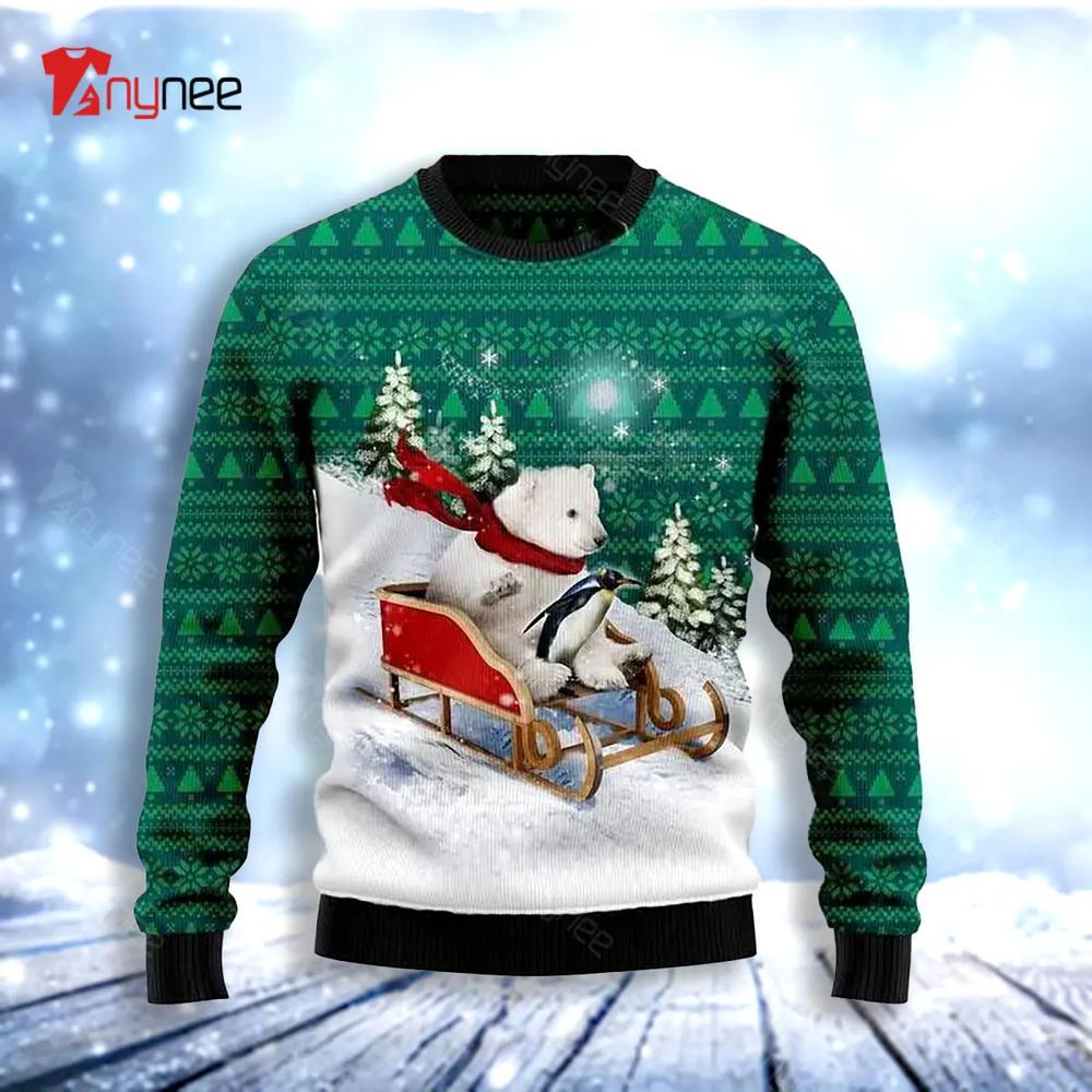 Polar Bear Sleigh Ugly Christmas Sweater- Best Christmas Gifts 2023