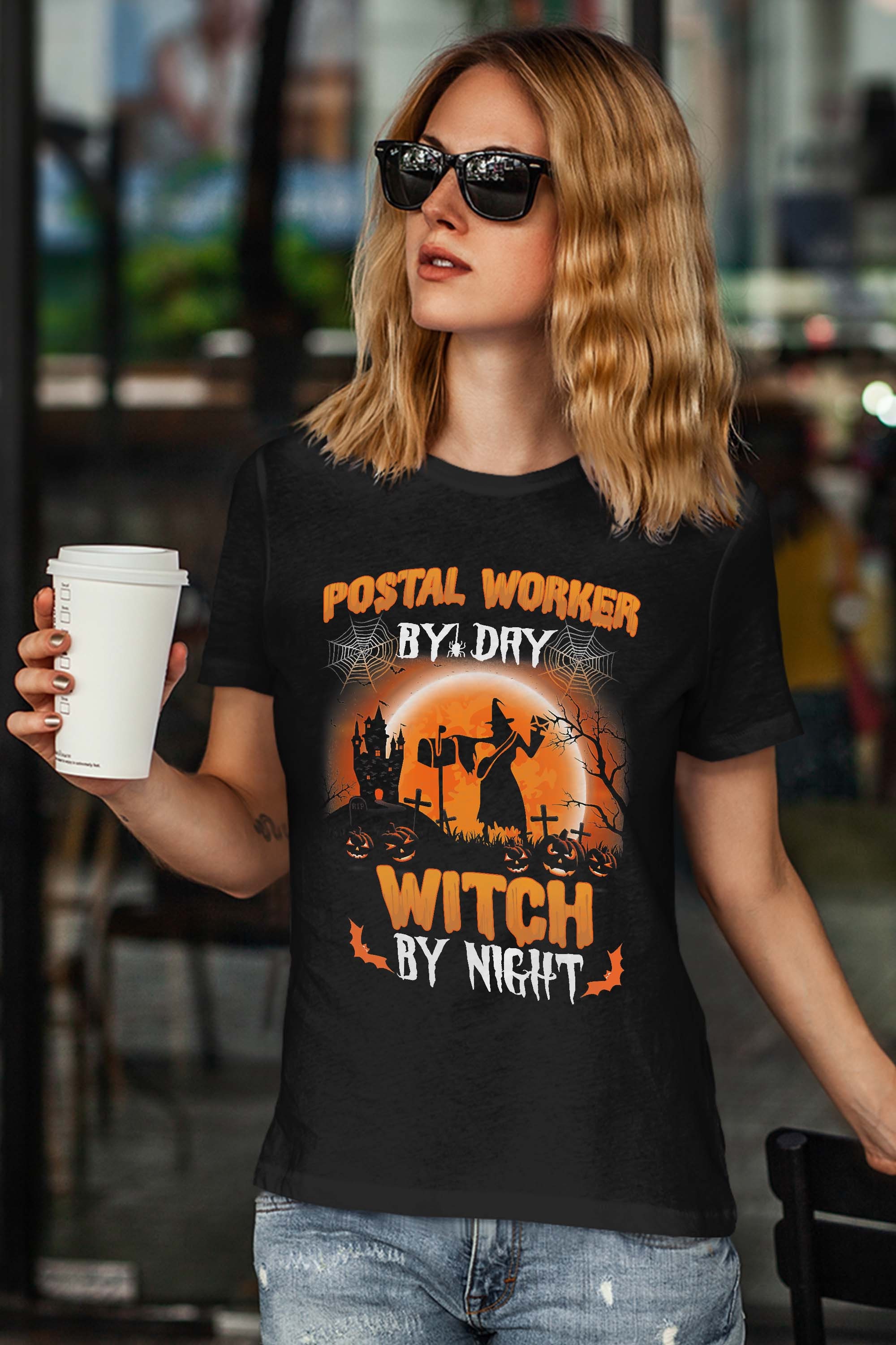 Postal Worker By Day Witch By Night Funny Halloween Day Gift T-Shirt