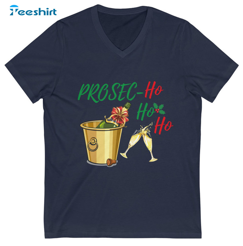 Prosecco Ho Ho Ho Shirt – Christmas Champagne Tee Tops Short Sleeve