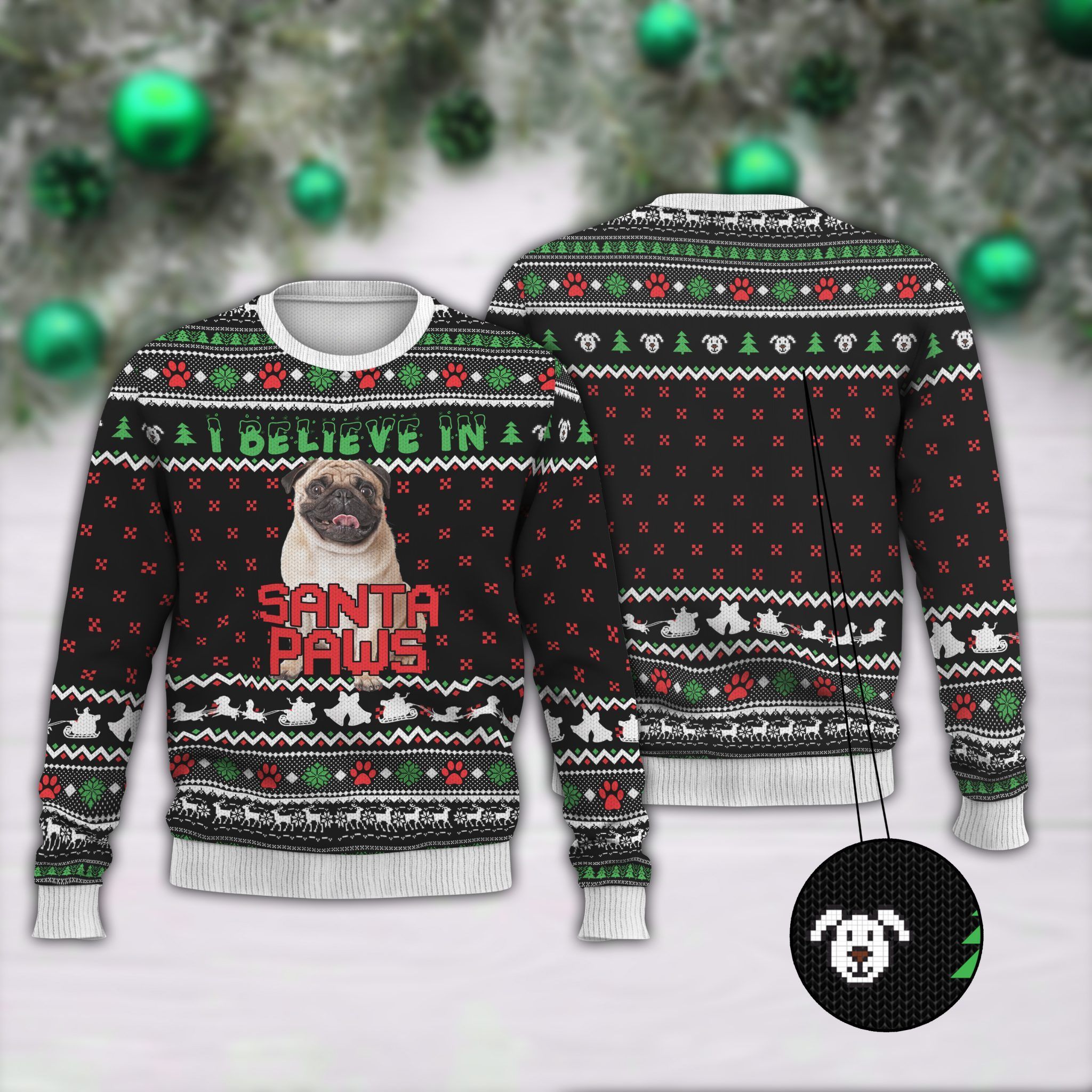 Pug I Believe In Santa Paws Ugly Christmas Sweater | For Men & Women | Adult | US1762- Best Christmas Gifts 2023