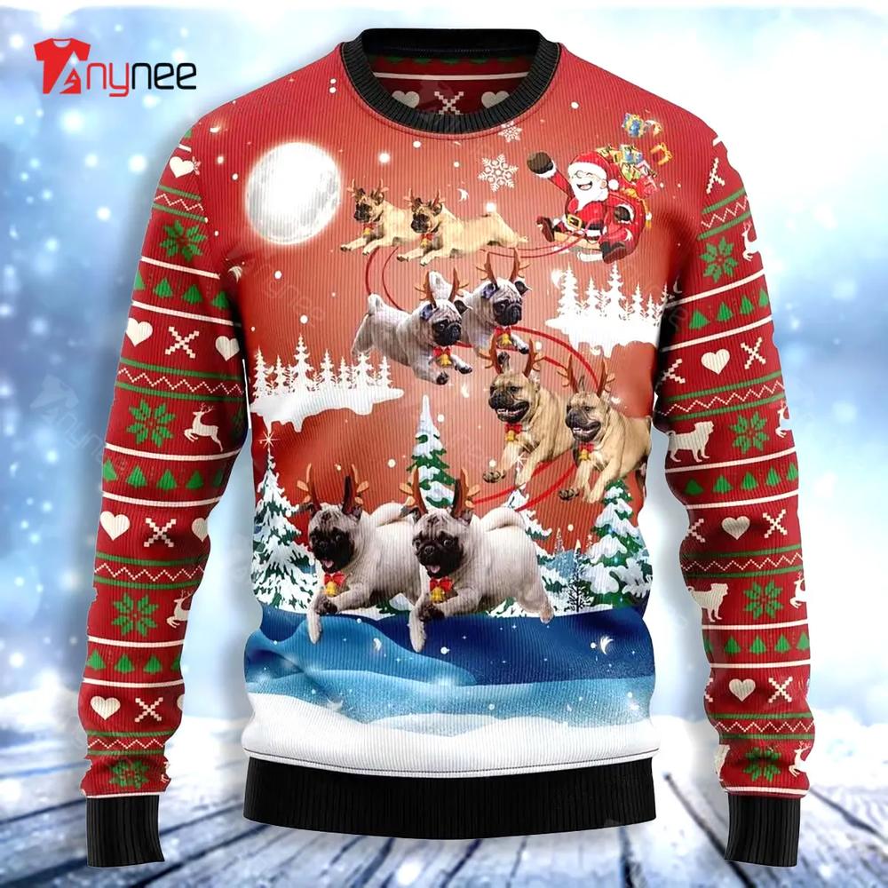 Pug Reindeer Ugly Christmas Sweater- Best Christmas Gifts 2023