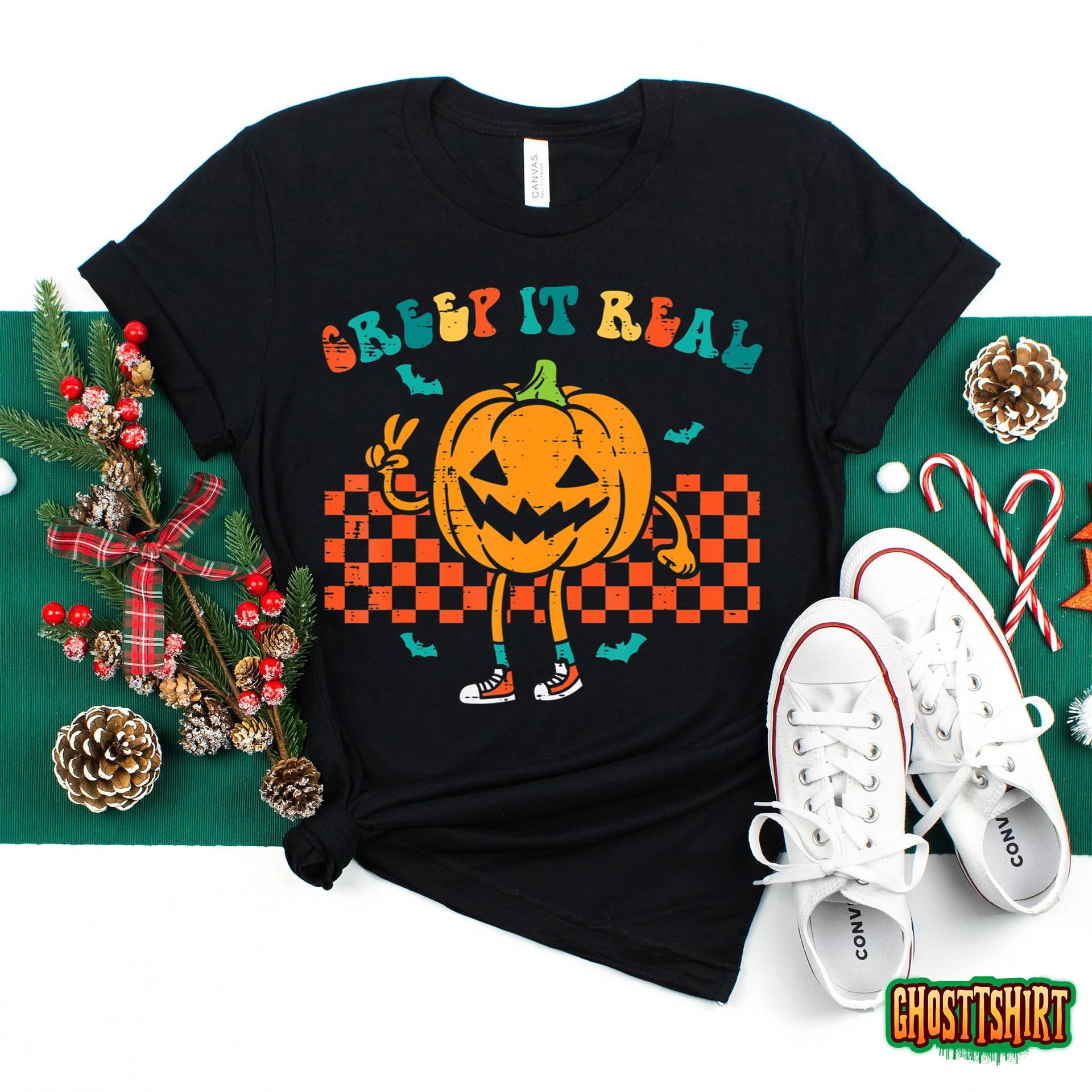 Pumpkin Creep It Real Retro Jackolantern Halloween Costume T-Shirt