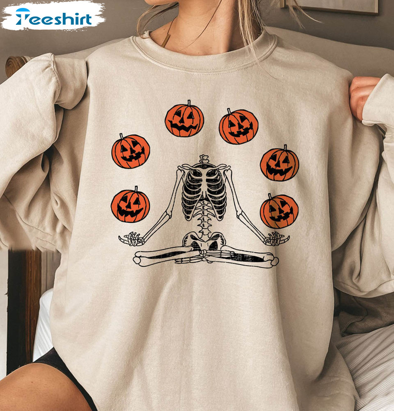 Pumpkin Halloween Shirt, Skeleton Halloween Short Sleeve Long Sleeve