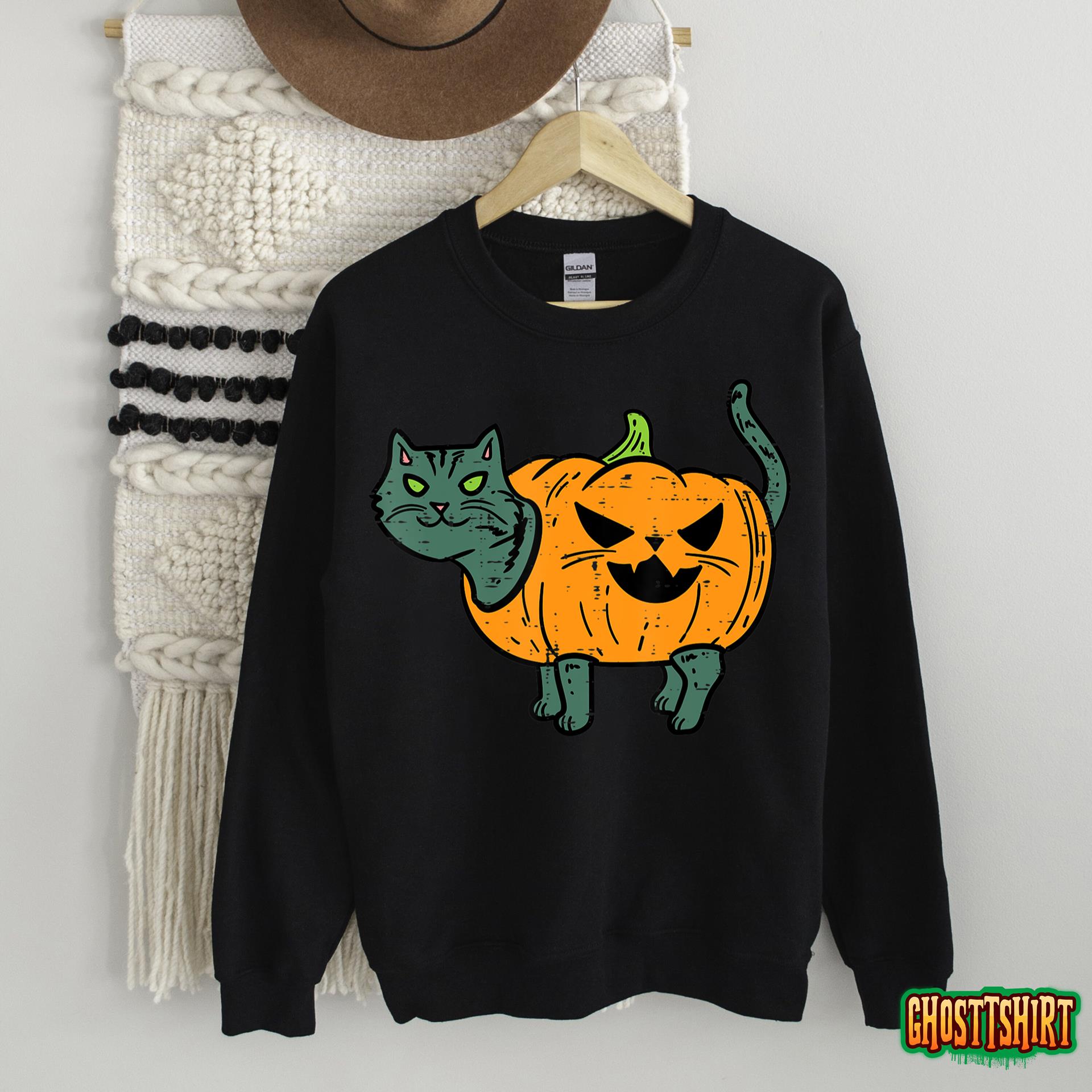 Pumpkin Jackolantern Black Cat Retro Vintage Halloween Women T-Shirt