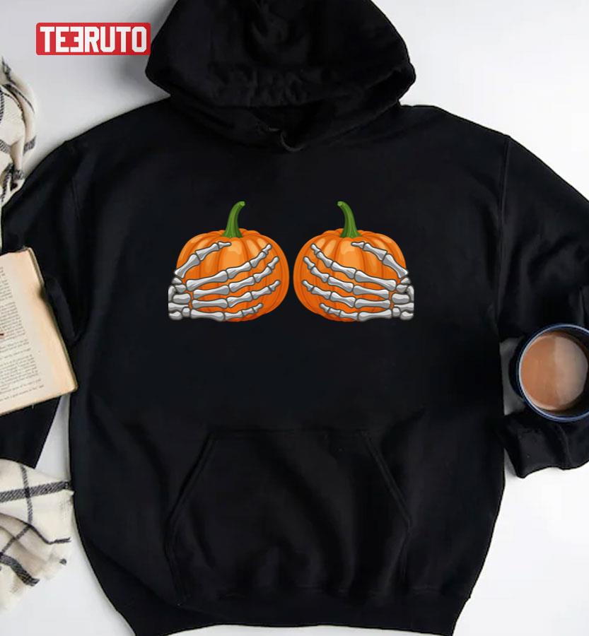 Pumpkin Skeleton Boob Hands Halloween Unisex T-Shirt