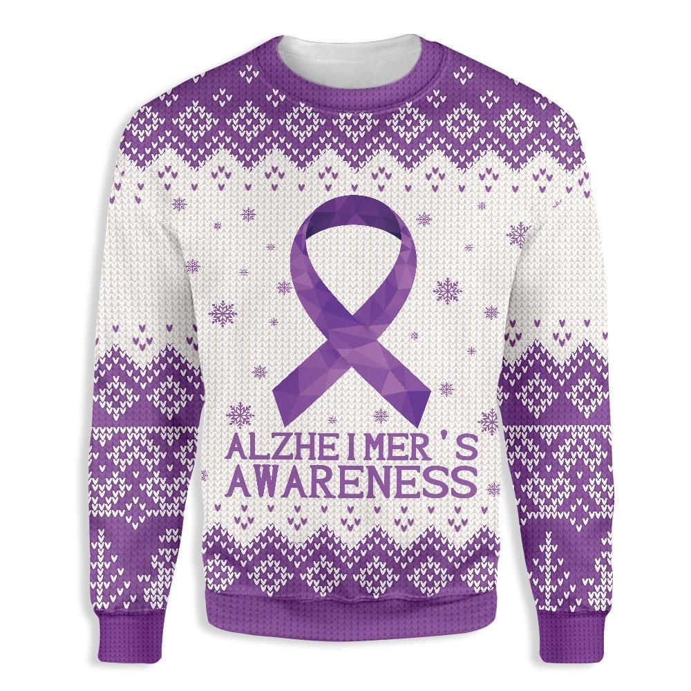 Purple Ribbon Alzheimer Awareness Ugly Christmas Sweater | For Men & Women | Adult | US3186- Best Christmas Gifts 2023