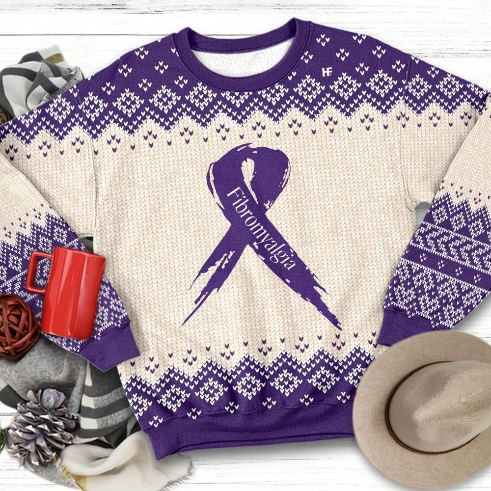 Purple Ribbon Fibromyalgia Awareness Ugly Christmas Sweater | For Men & Women | Adult | US3202- Best Christmas Gifts 2023