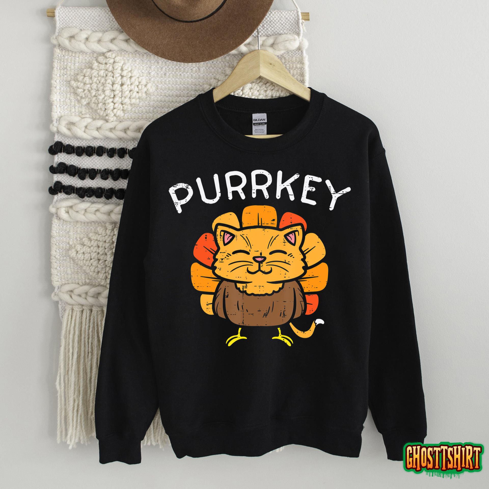 Purrkey Turkey Cat Kitten Funny Thanksgiving Cat Owner Lover T-Shirt