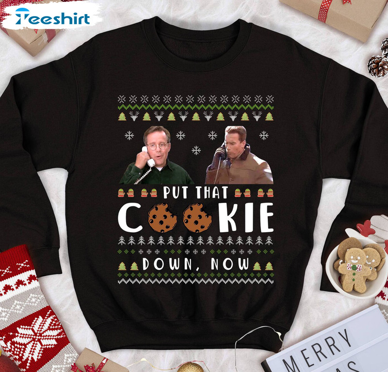 Put That Cookie Down Now Shirt, Funny Christmas Tee Tops Short Sleeve