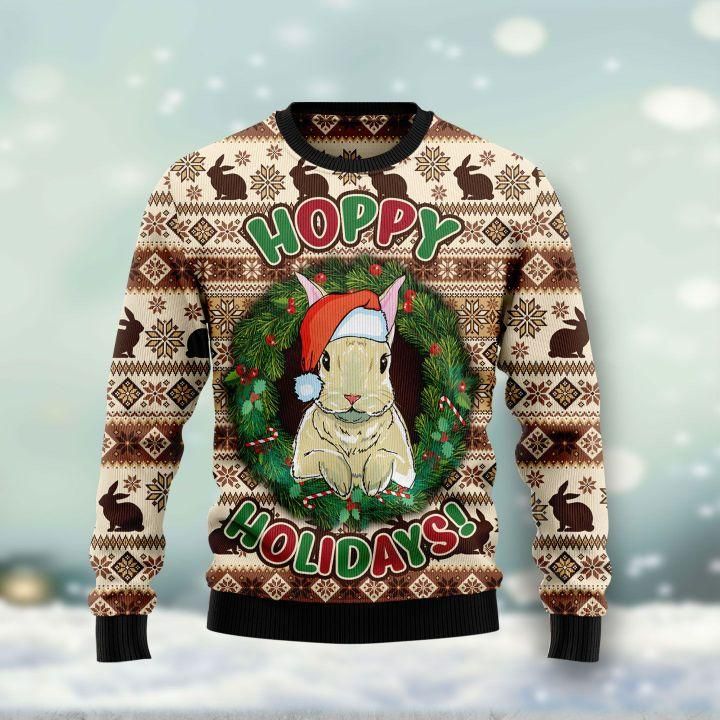 Rabbit Happy Holidays Ugly Christmas Sweater | For Men & Women | Adult | US1451- Best Christmas Gifts 2023