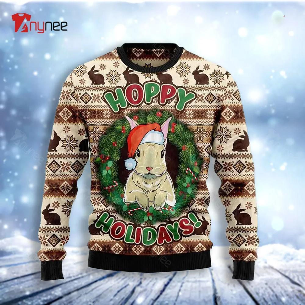 Rabbit Happy Holidays Ugly Christmas Sweater- Best Christmas Gifts 2023