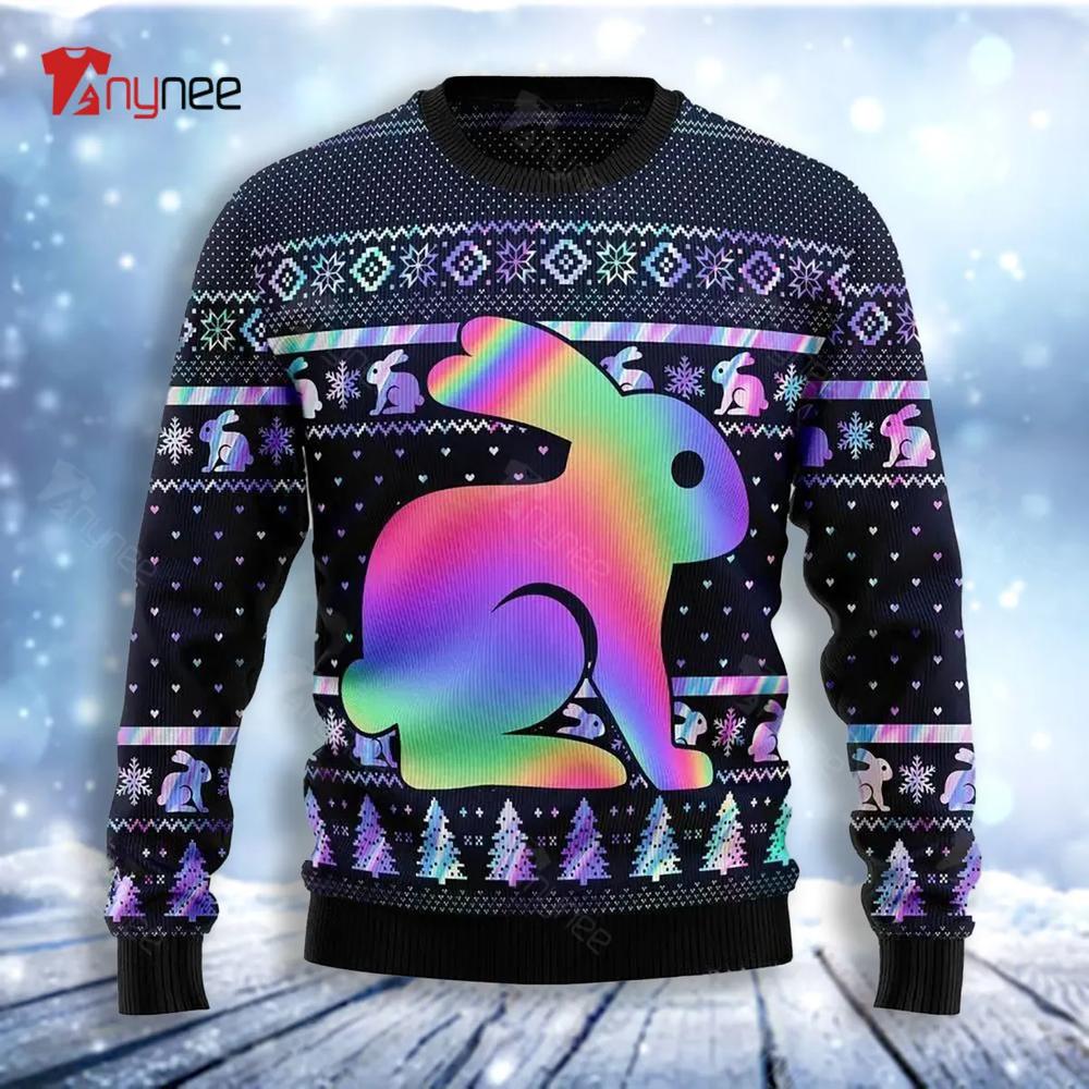 Rabbit Hologram Ugly Christmas Sweater- Best Christmas Gifts 2023