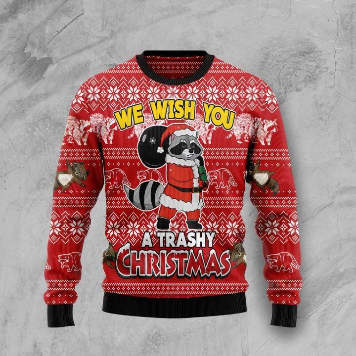 Raccoon We Wish You A Trashy Ugly Christmas Sweater | For Men & Women | Adult | US1506- Best Christmas Gifts 2023