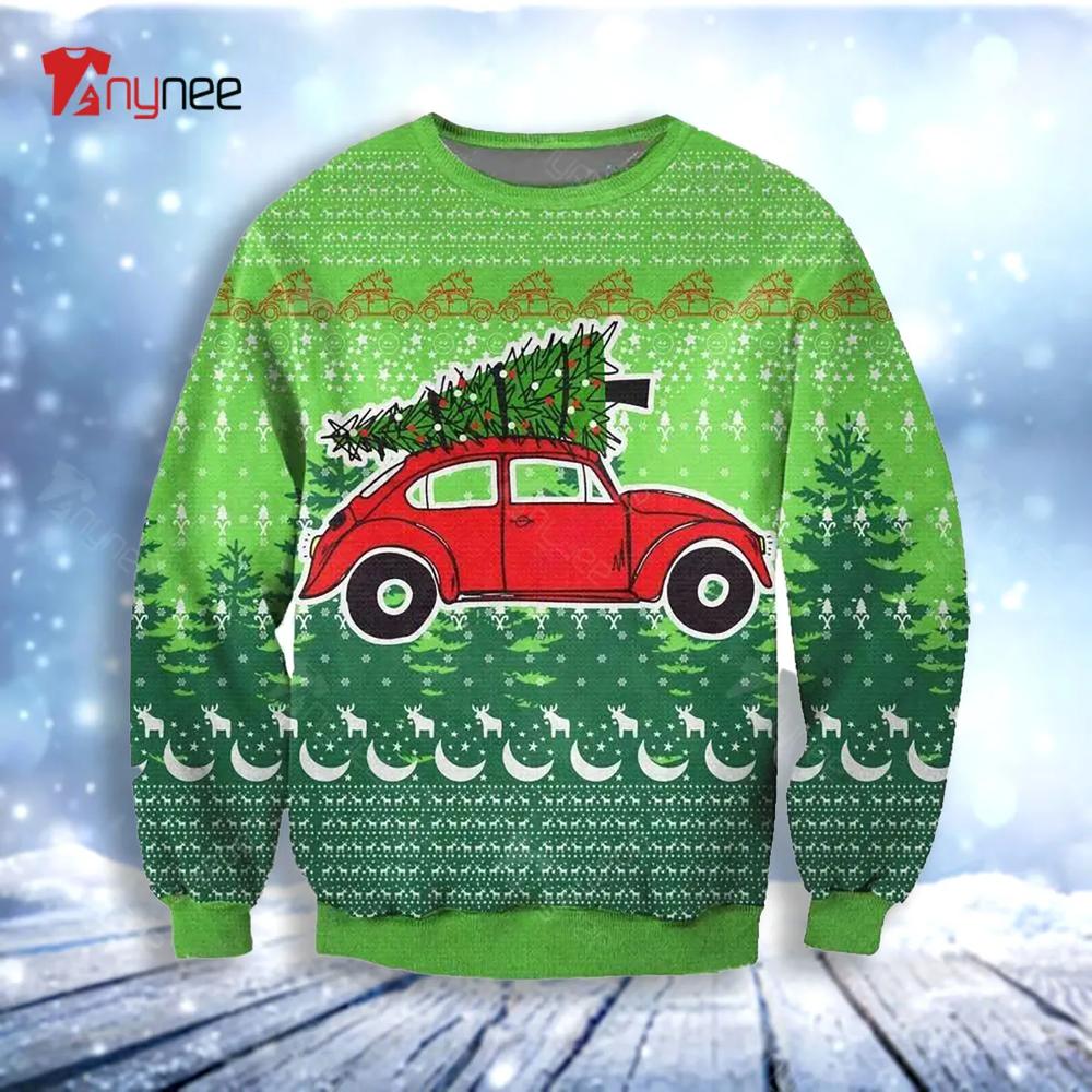 Red Bug Car Knitting Pattern Ugly Christmas Sweater- Best Christmas Gifts 2023