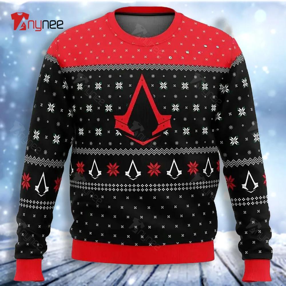 Red Logo Assassin Is Creed Ugly Christmas Sweater- Best Christmas Gifts 2023