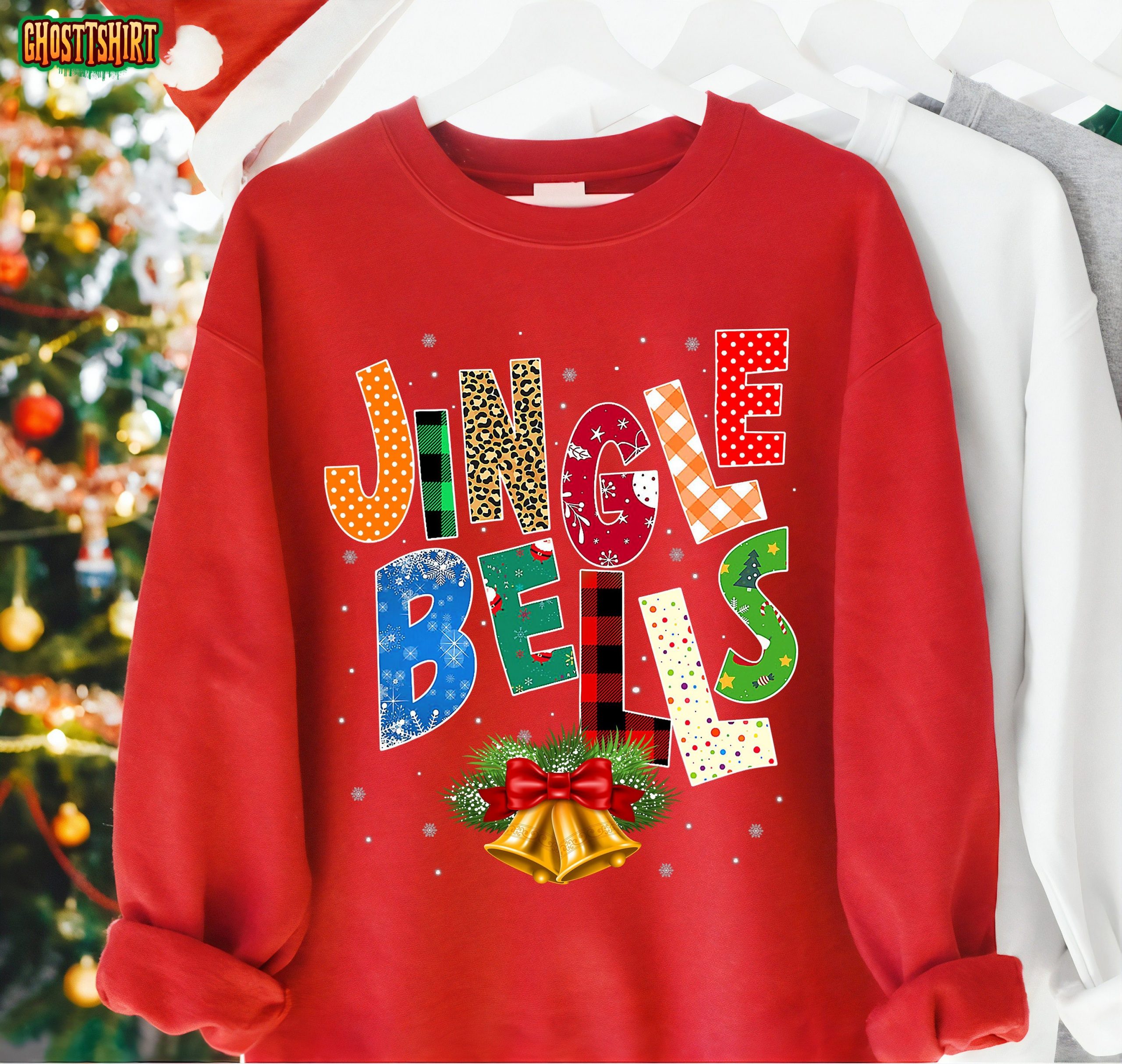 Red Plaid Jingle Bells Christmas Family Sweatshirt