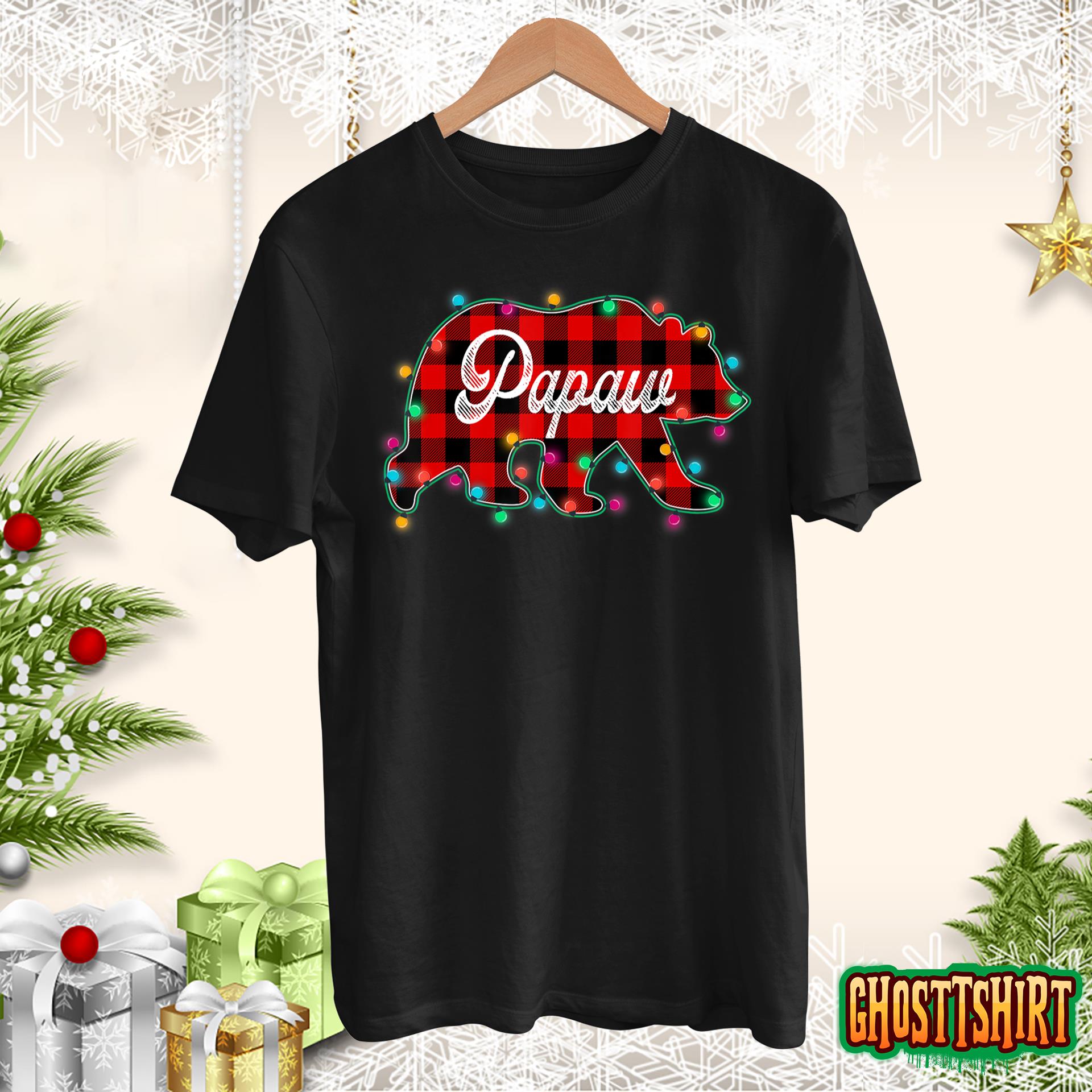 Red Plaid Papaw Bear Christmas Lights Matching Family Sweatshirt