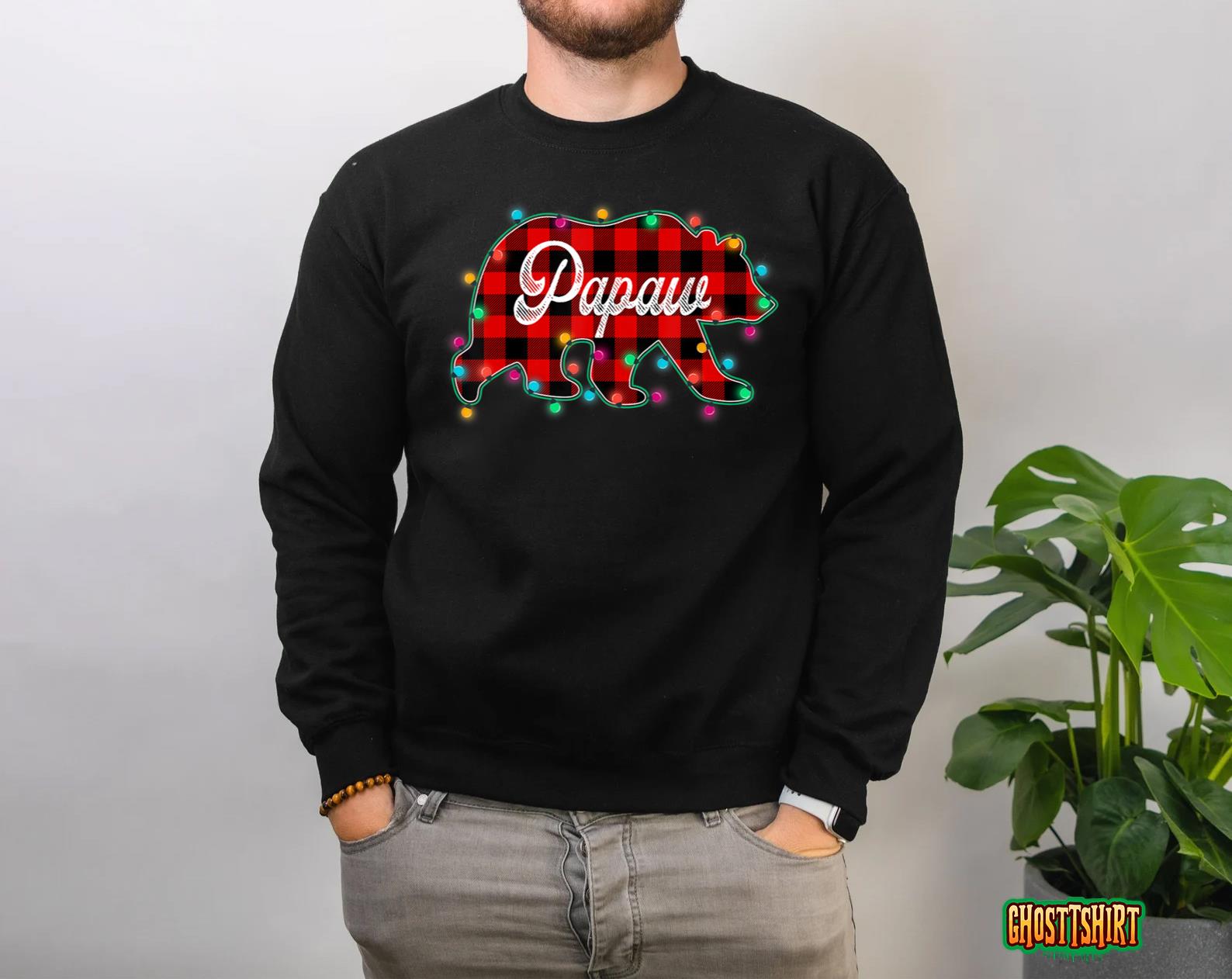 Red Plaid Papaw Bear Christmas Lights Matching Family Sweatshirt