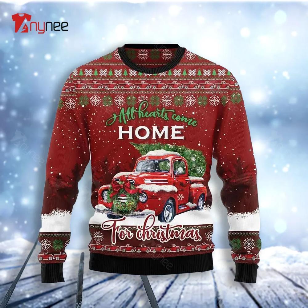 Red Truck Home Christmas Ugly Christmas Sweater- Best Christmas Gifts 2023