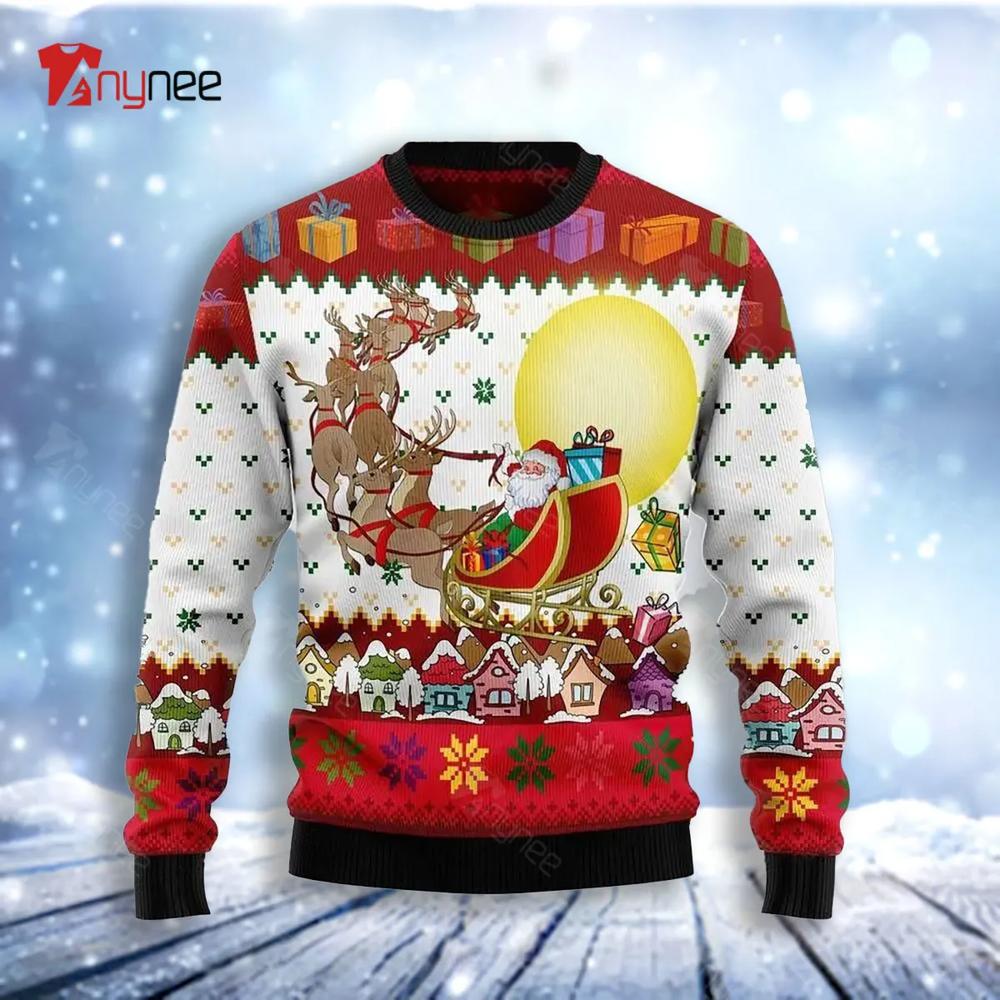 Reindeer And Santa Claus Ugly Christmas Sweater- Best Christmas Gifts 2023