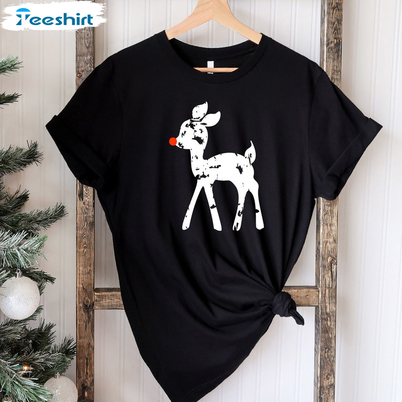 Reindeer Cute Shirt – Christmas Reindeer Vintage Design Sweatshirt Long Sleeve