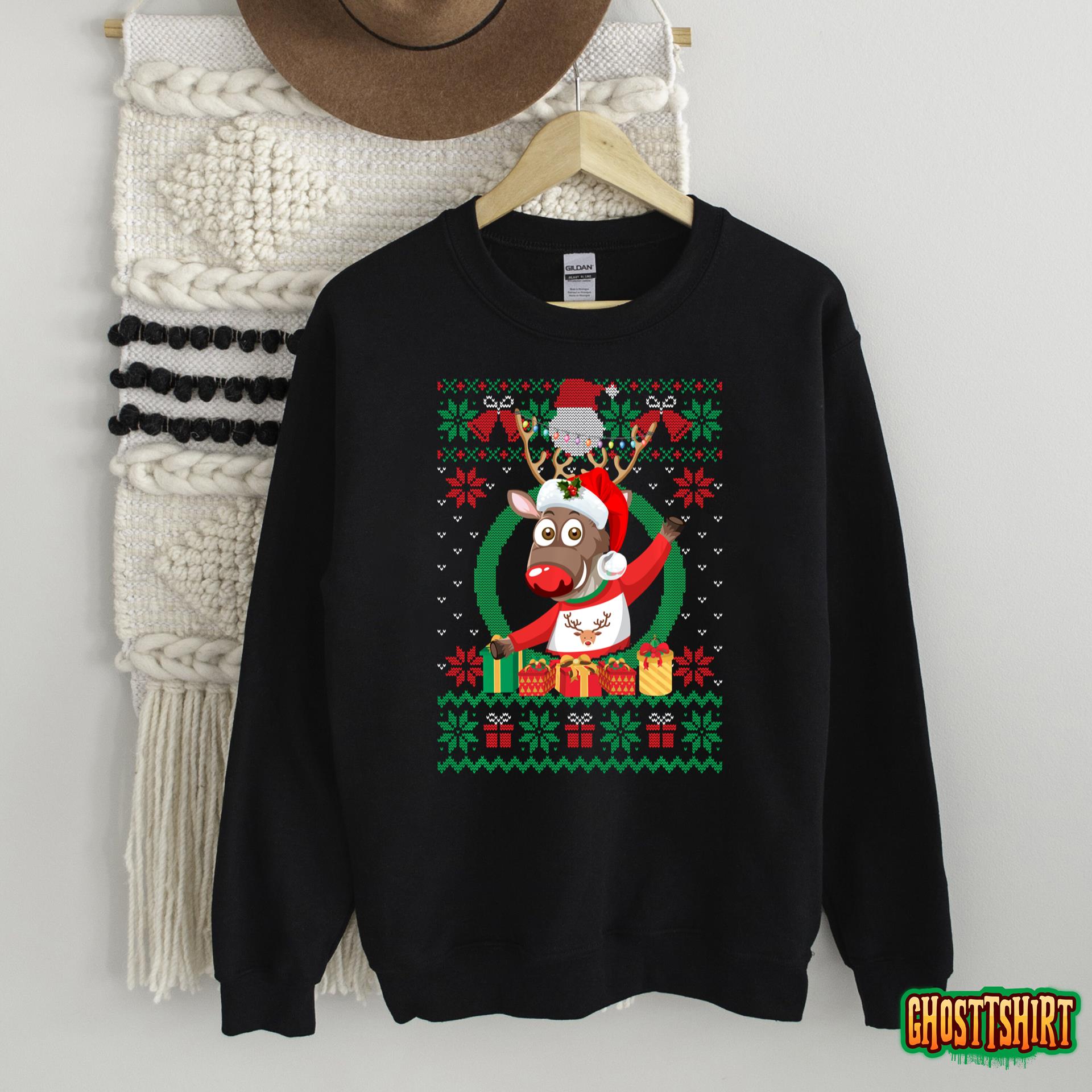 Reindeer Lovers Santa Hat Ugly Christmas Sweater Funny Xmas Sweatshirt