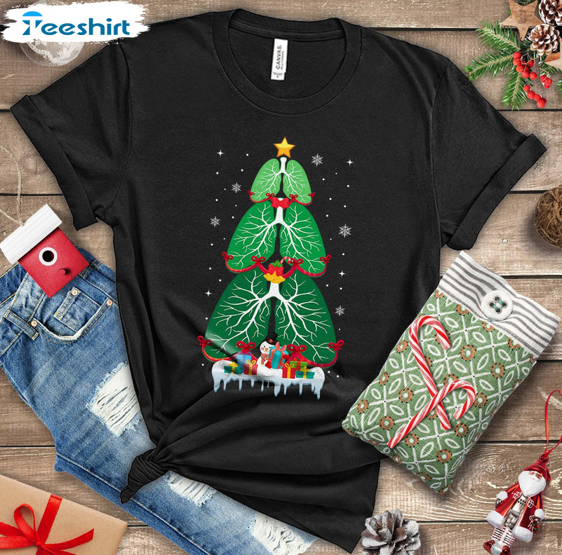 Respiratory Therapist Pulmonologist Christmas Shirt, Christmas Tree Short Sleeve Hoodie