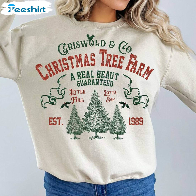 Retro Christmas Shirt, Christmas Tree Farm Sweater Short Sleeve