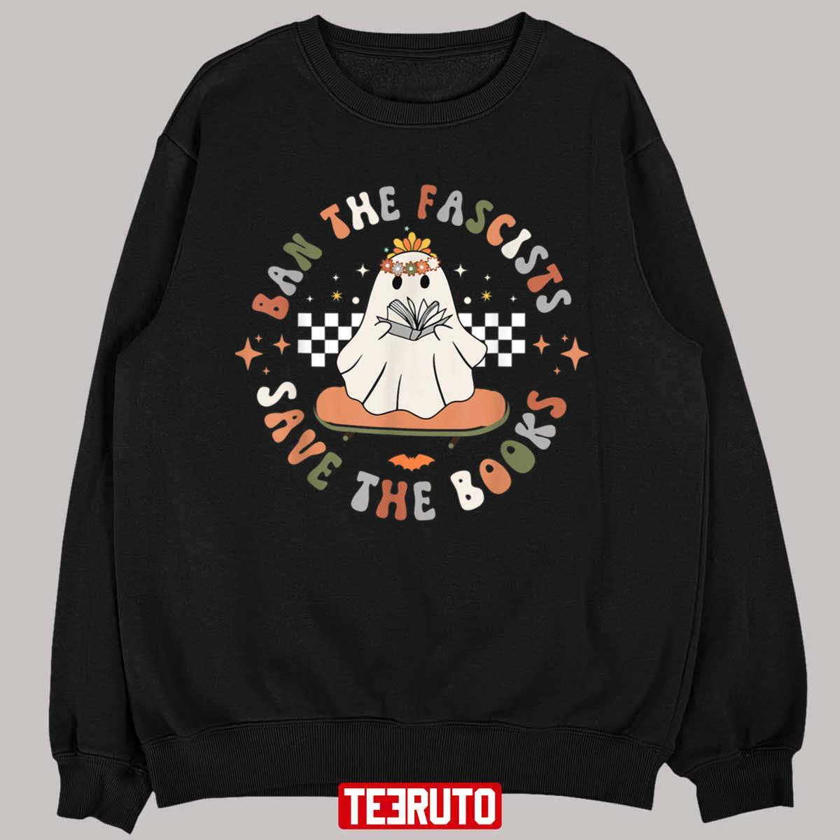 Retro Ghost Halloween Ban The Fascists Save The Books Unisex T-shirt