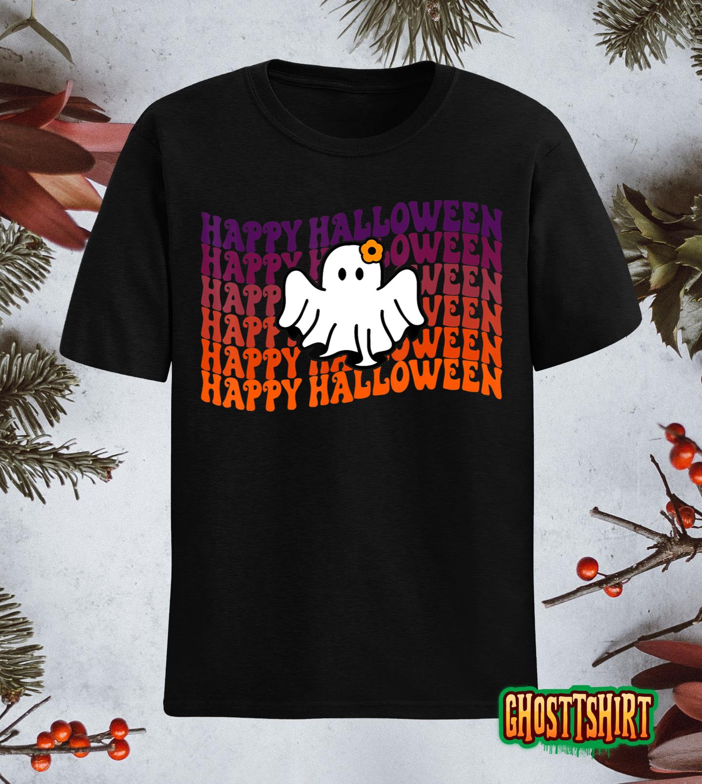 Retro Ghost Happy Halloween 2022 Trick Or Treat Halloween T-Shirt