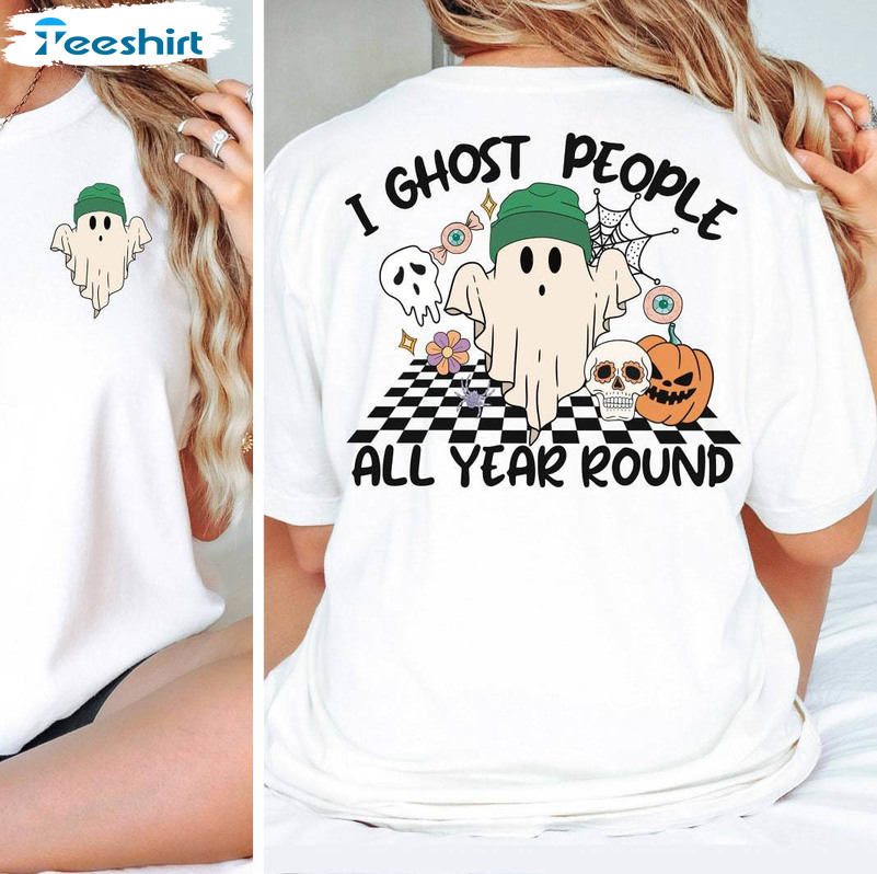 Retro Ghost People Year Round Cool Shirt, Trendy Halloween Short Sleeve Long Sleeve