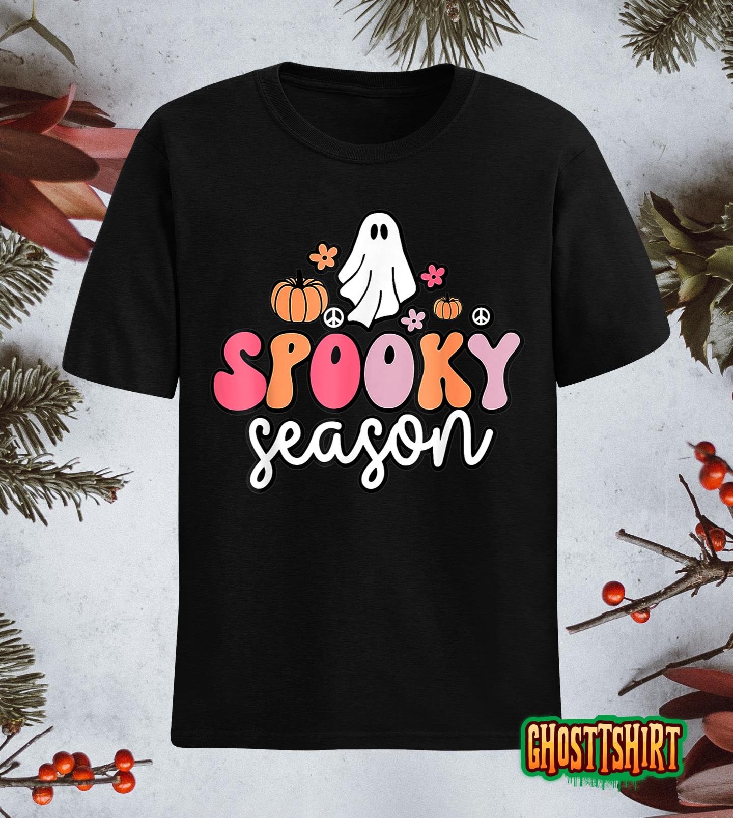 Retro Groovy Ghost Spooky Season Lazy Halloween Costume T-Shirt