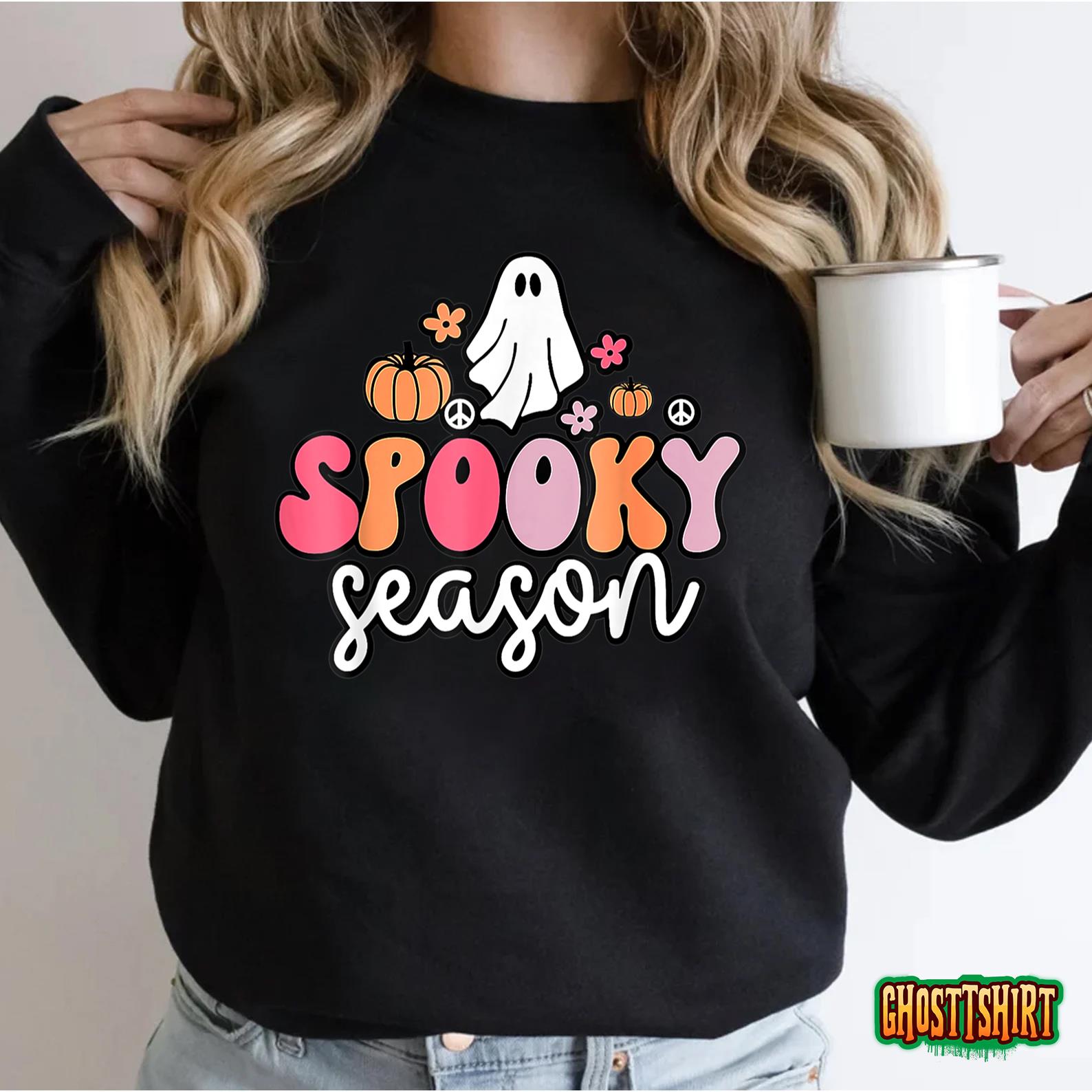 Retro Groovy Ghost Spooky Season Lazy Halloween Costume T-Shirt