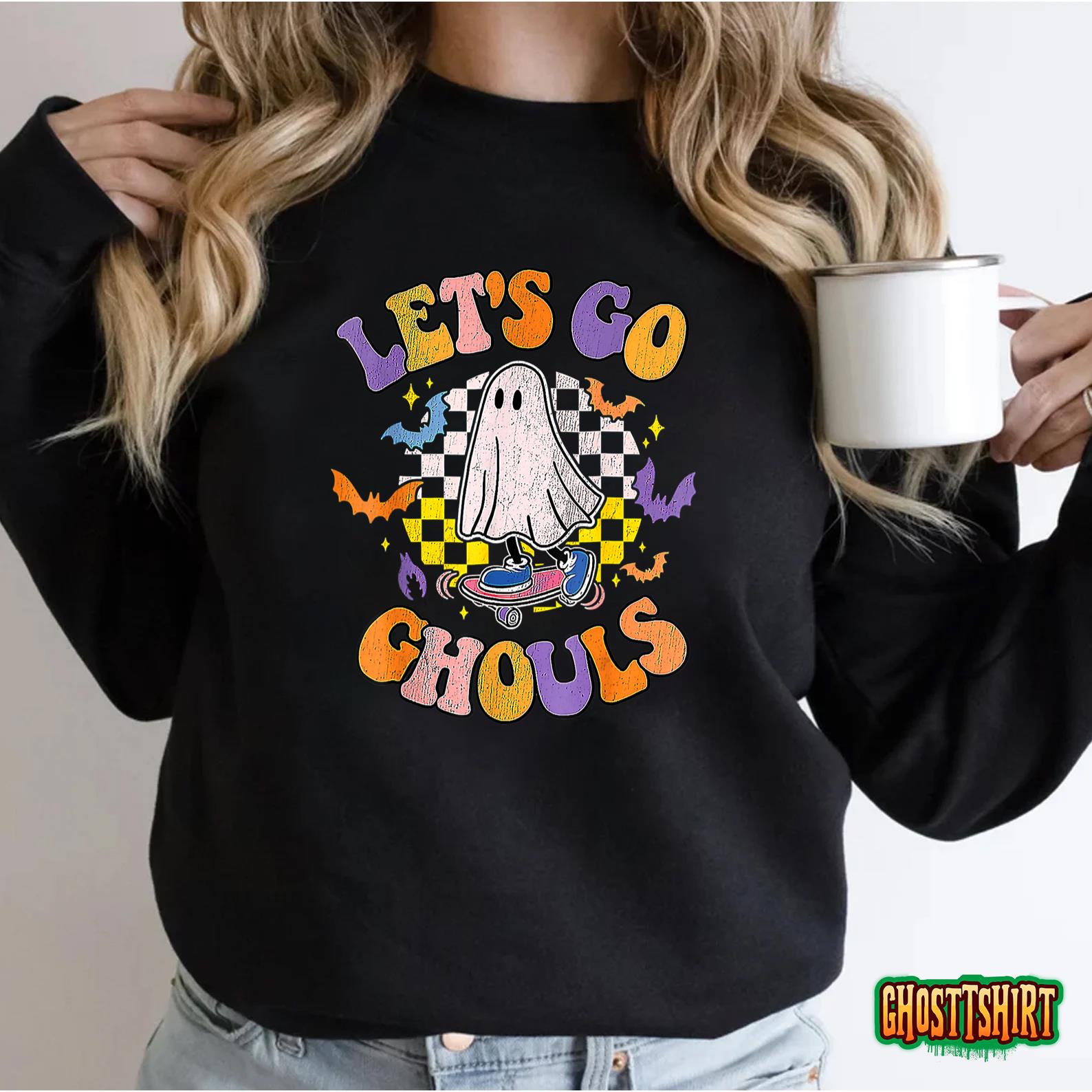 Retro Groovy Let’s Go Ghouls Ghost 70s Hippie Halloween Fall T-Shirt