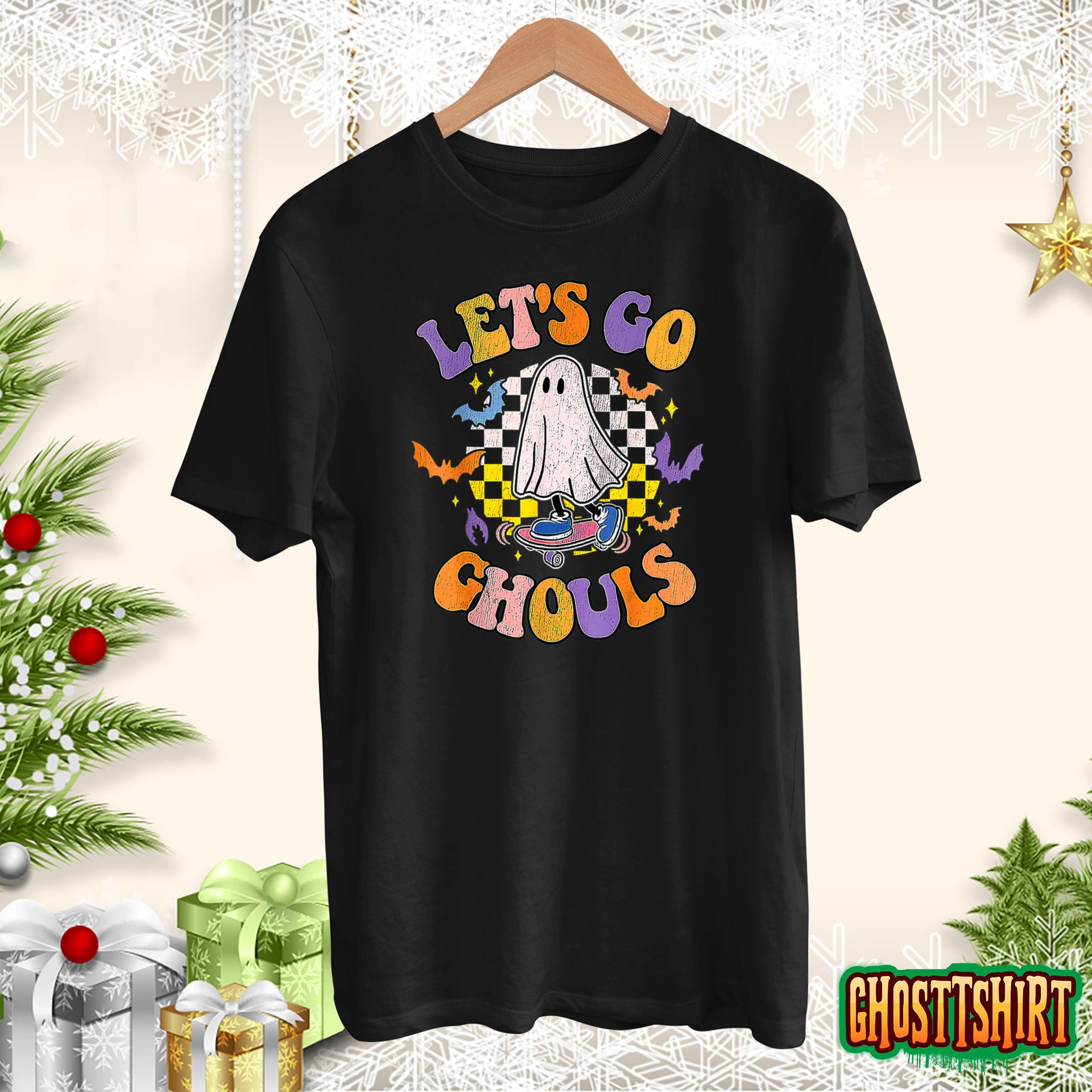 Retro Groovy Let’s Go Ghouls Ghost 70s Hippie Halloween Fall T-Shirt