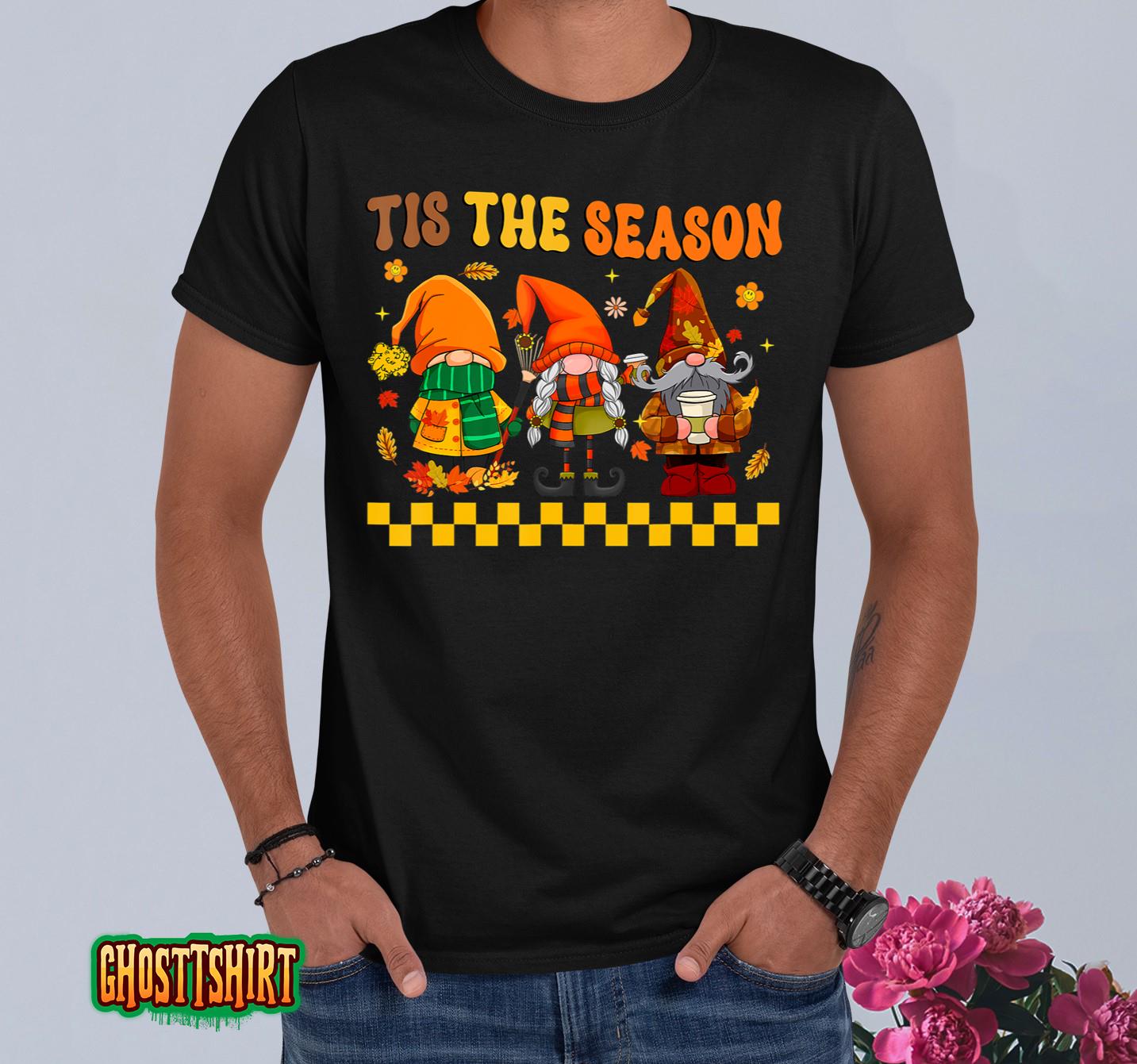 Retro Groovy Tis The Season Fall Gnomes Hippie Thanksgiving T-Shirt