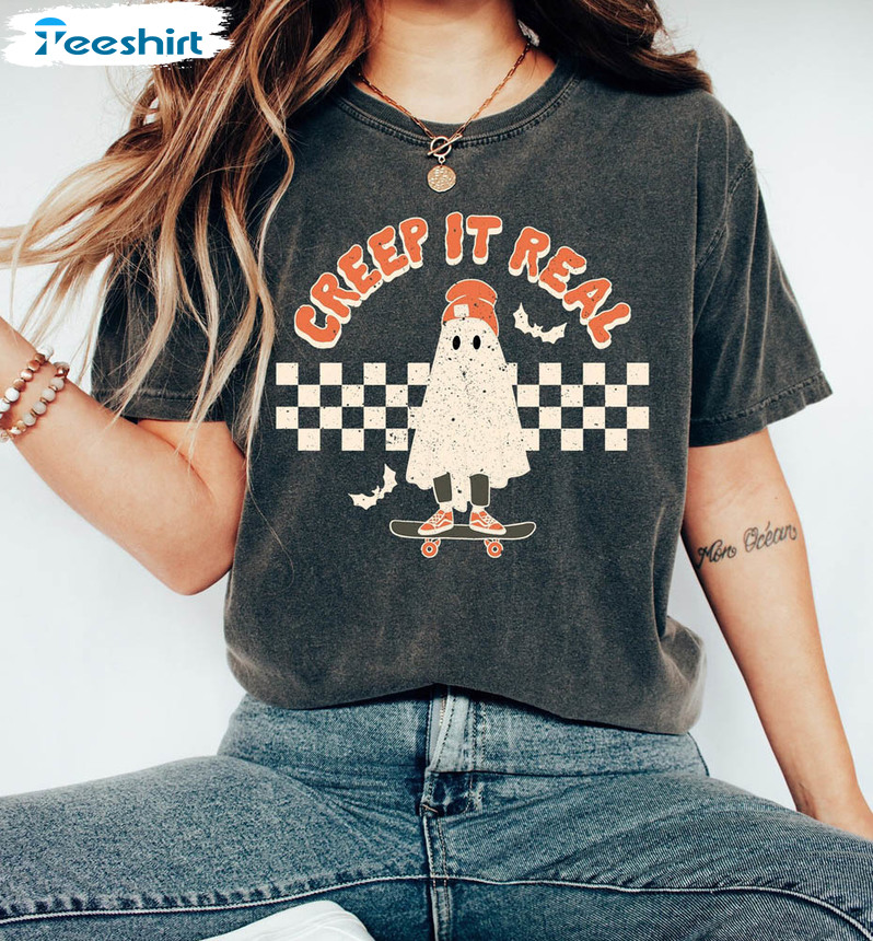 Retro Halloween Comfort Shirt, Creep It Real Crewneck Short Sleeve