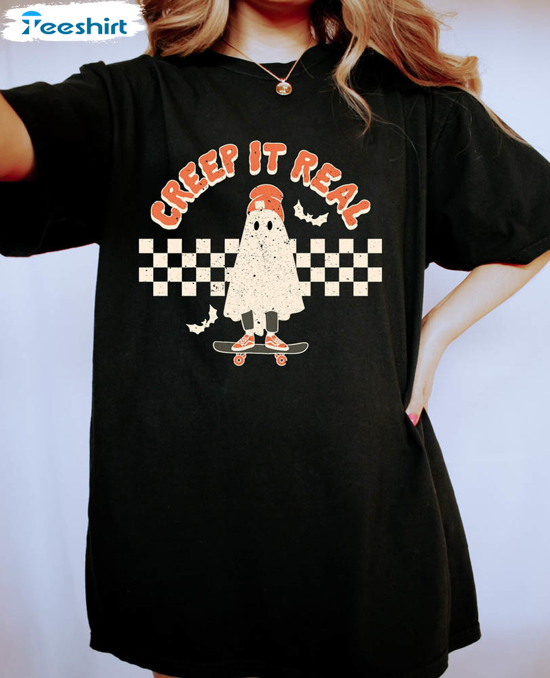 Retro Halloween Comfort Shirt, Creep It Real Crewneck Short Sleeve