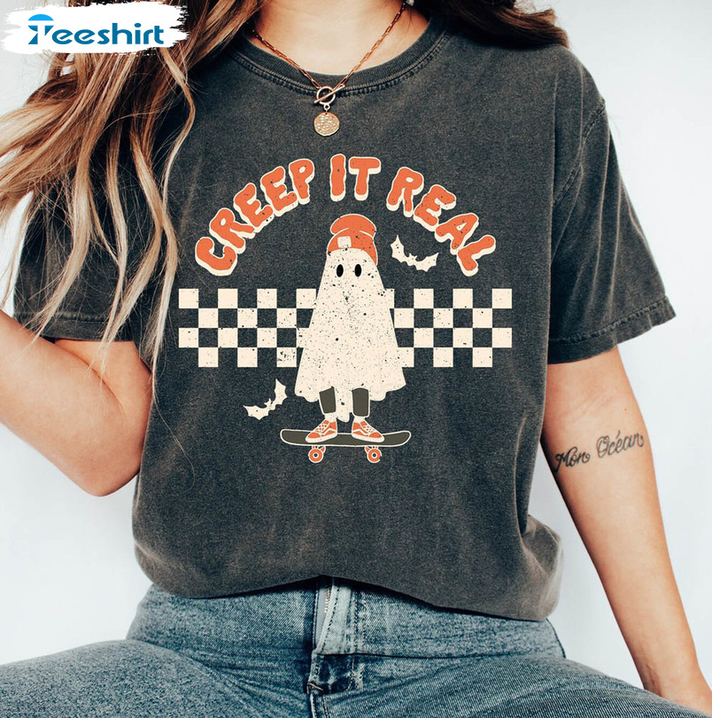 Retro Halloween Comfort Shirt, Creep It Real Vintage Short Sleeve Unisex T-shirt