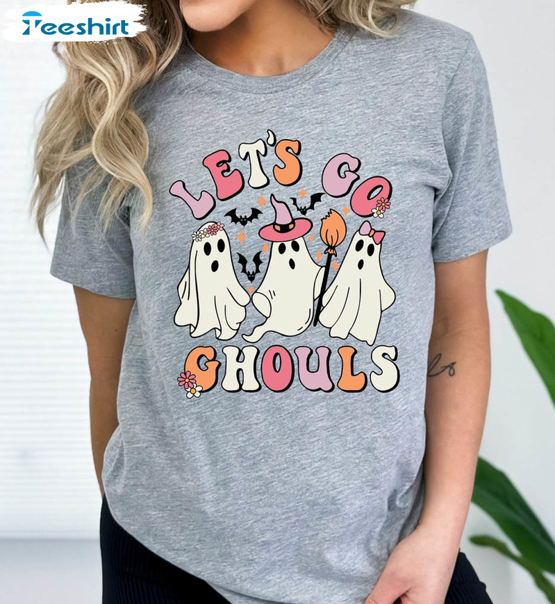 Retro Halloween Lets Go Ghouls Shirt, Funny Ghost Unisex T-shirt Crewneck