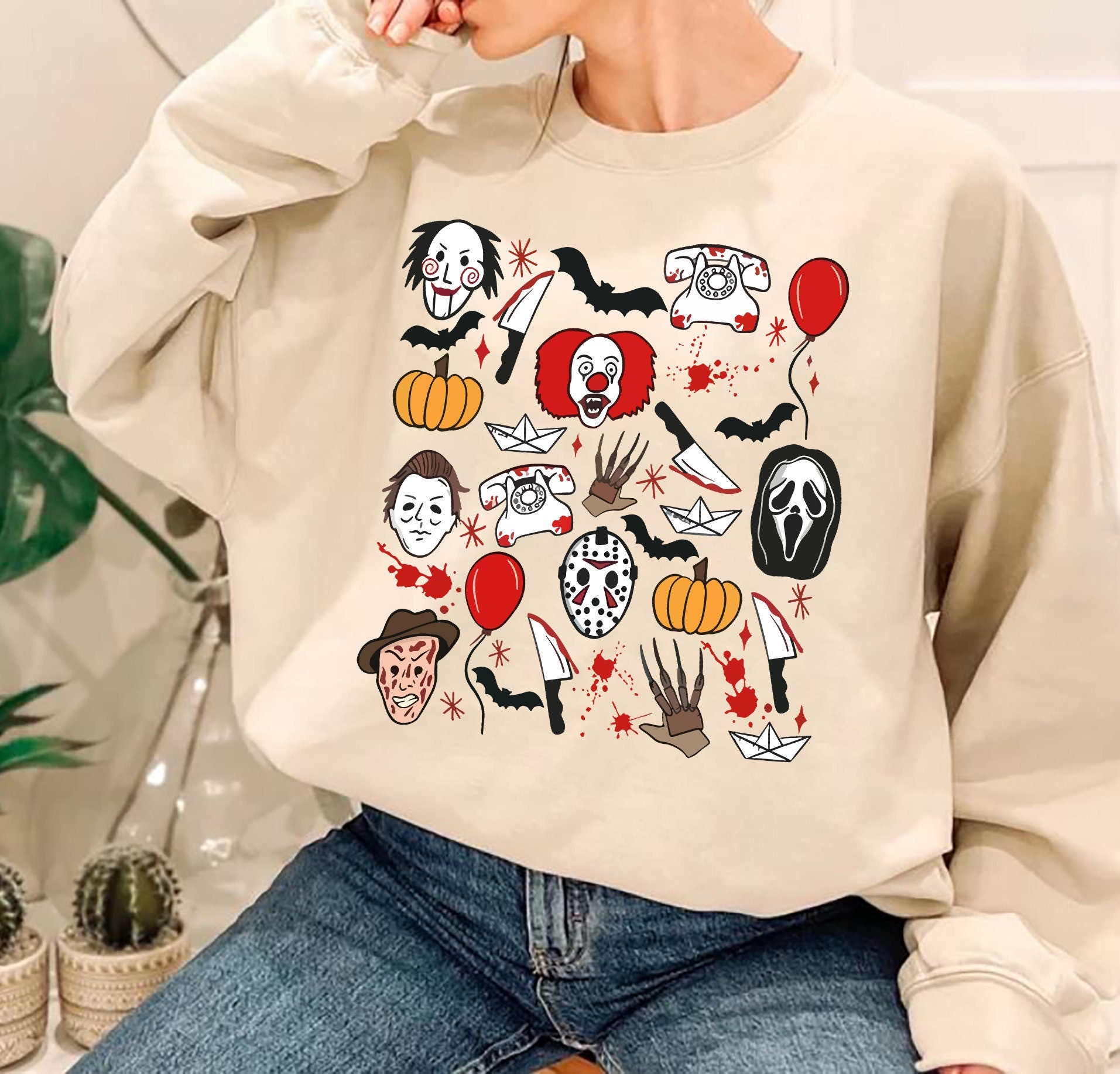 Retro Horror Character Halloween Party Sweatshirt